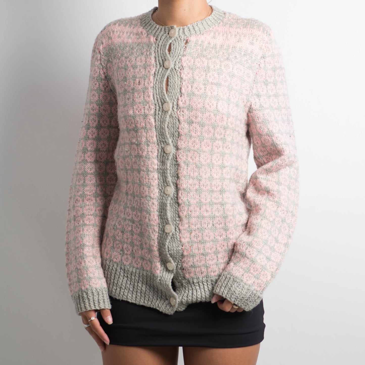 PINK/GREY PATTERNED CARDIGAN