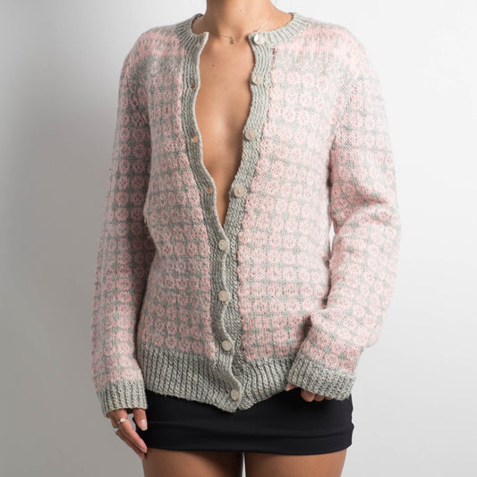 PINK/GREY PATTERNED CARDIGAN