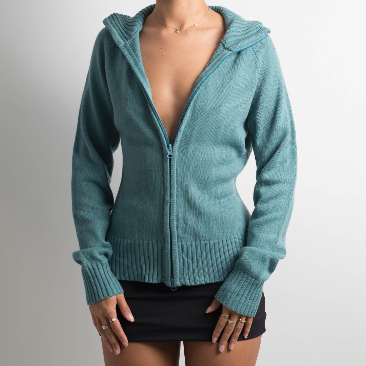 TEAL KNIT ZIP CARDIGAN