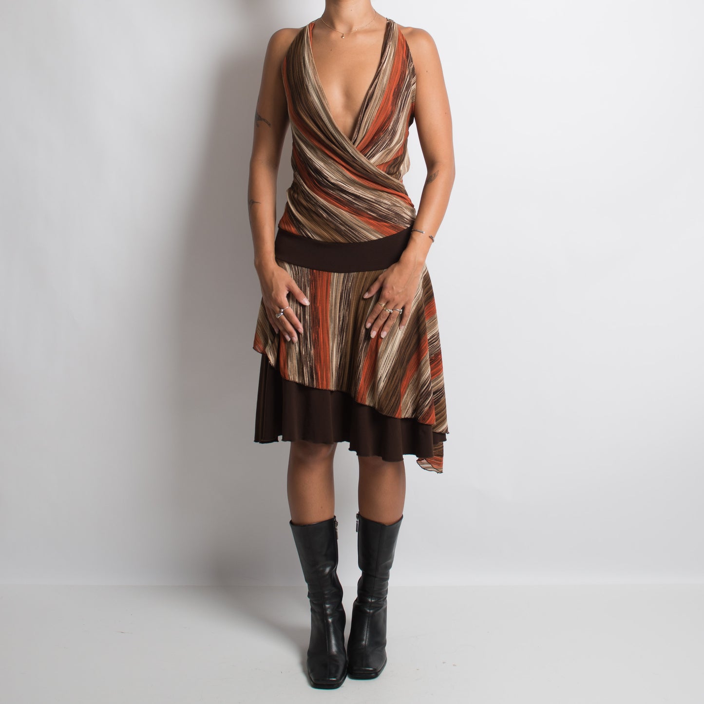 ROBE MIDI À MOTIFS MARRON