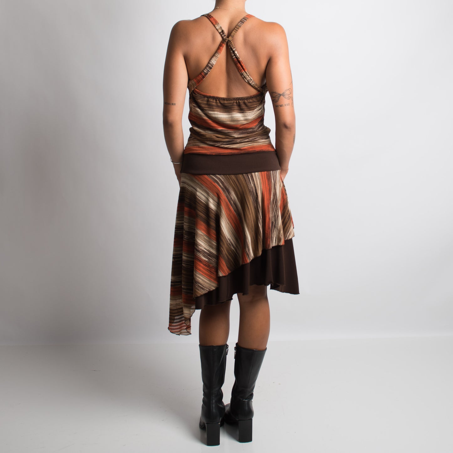 ROBE MIDI À MOTIFS MARRON