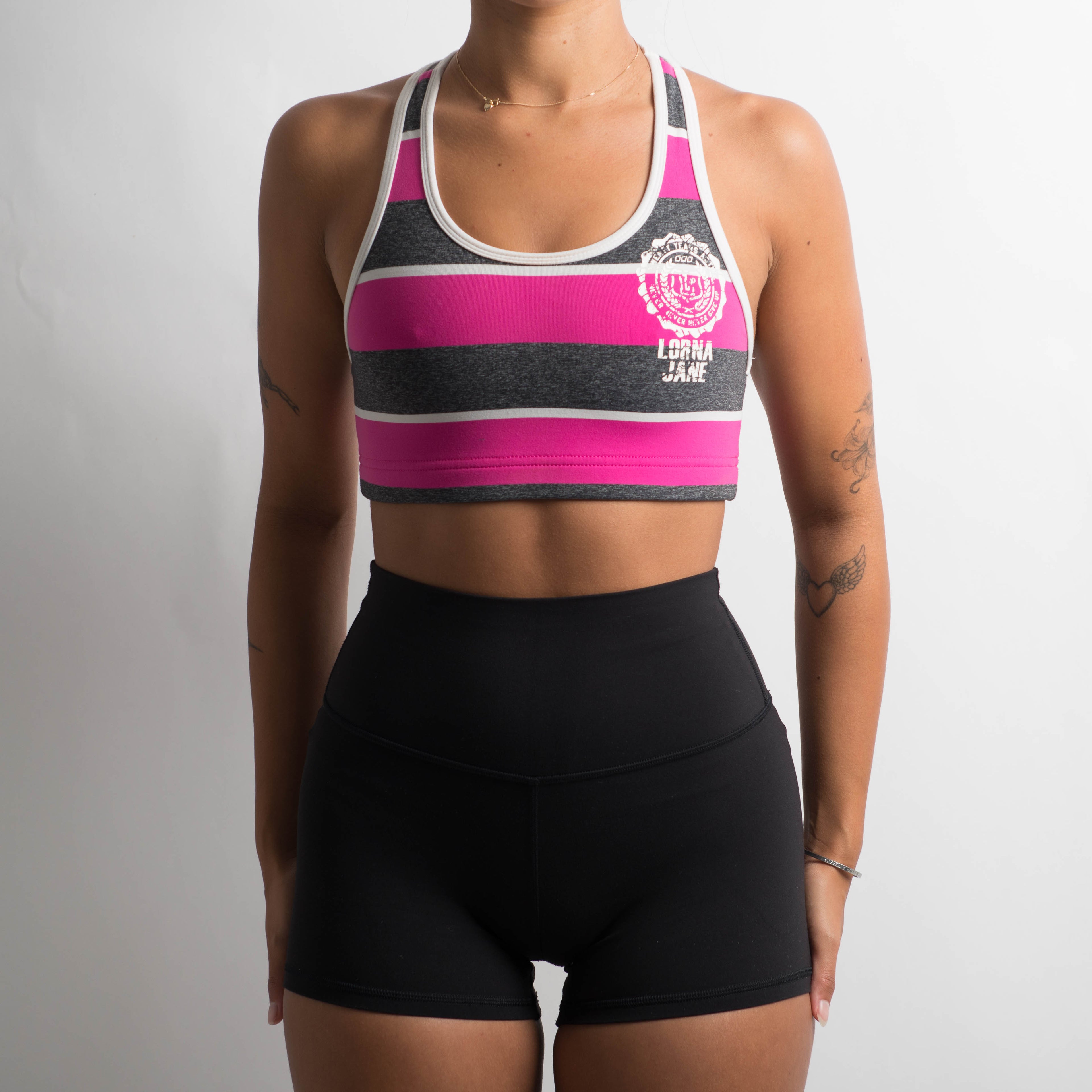 PINK STRIPED SPORTS BRA