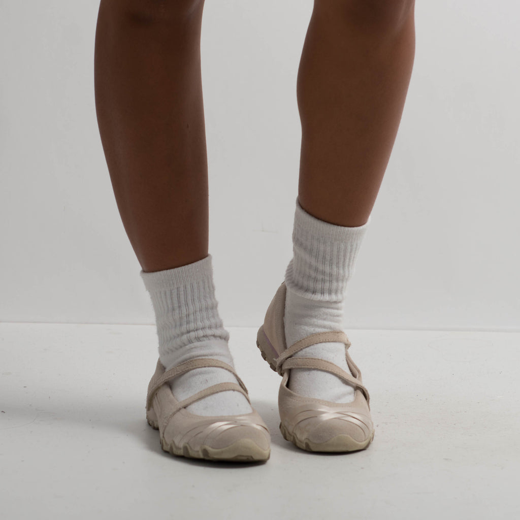 CREAM SUEDE MARY JANE FLATS