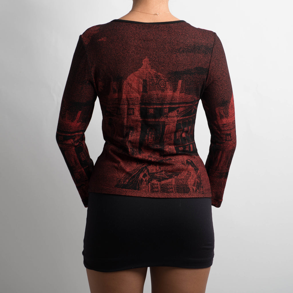 RED GRAPHIC LONG SLEEVE TOP
