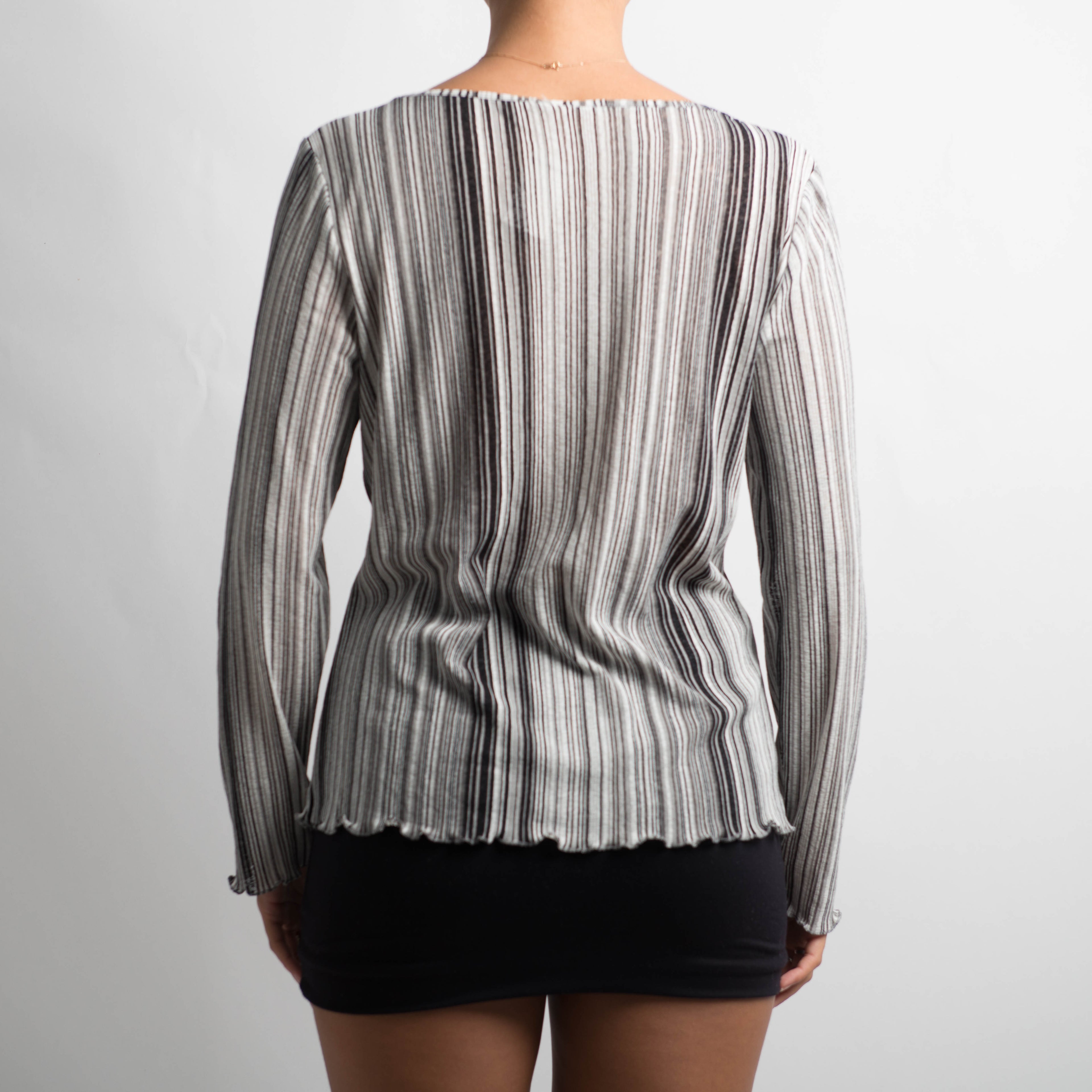 STRIPED MESH LONG SLEEVE TOP