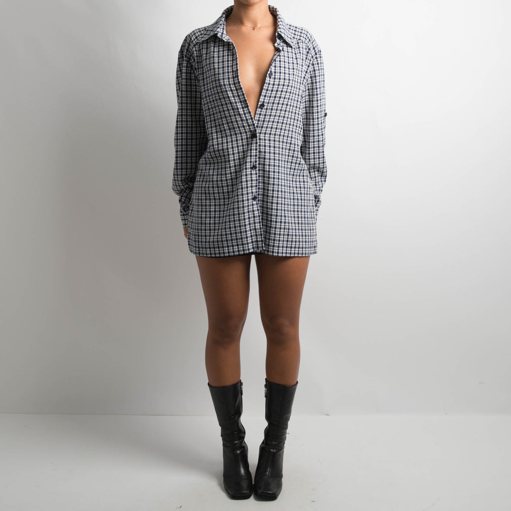 NAVY CHECK BUTTON UP SHIRT