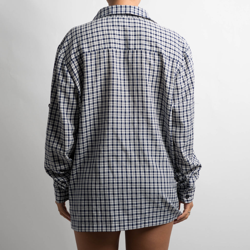 NAVY CHECK BUTTON UP SHIRT