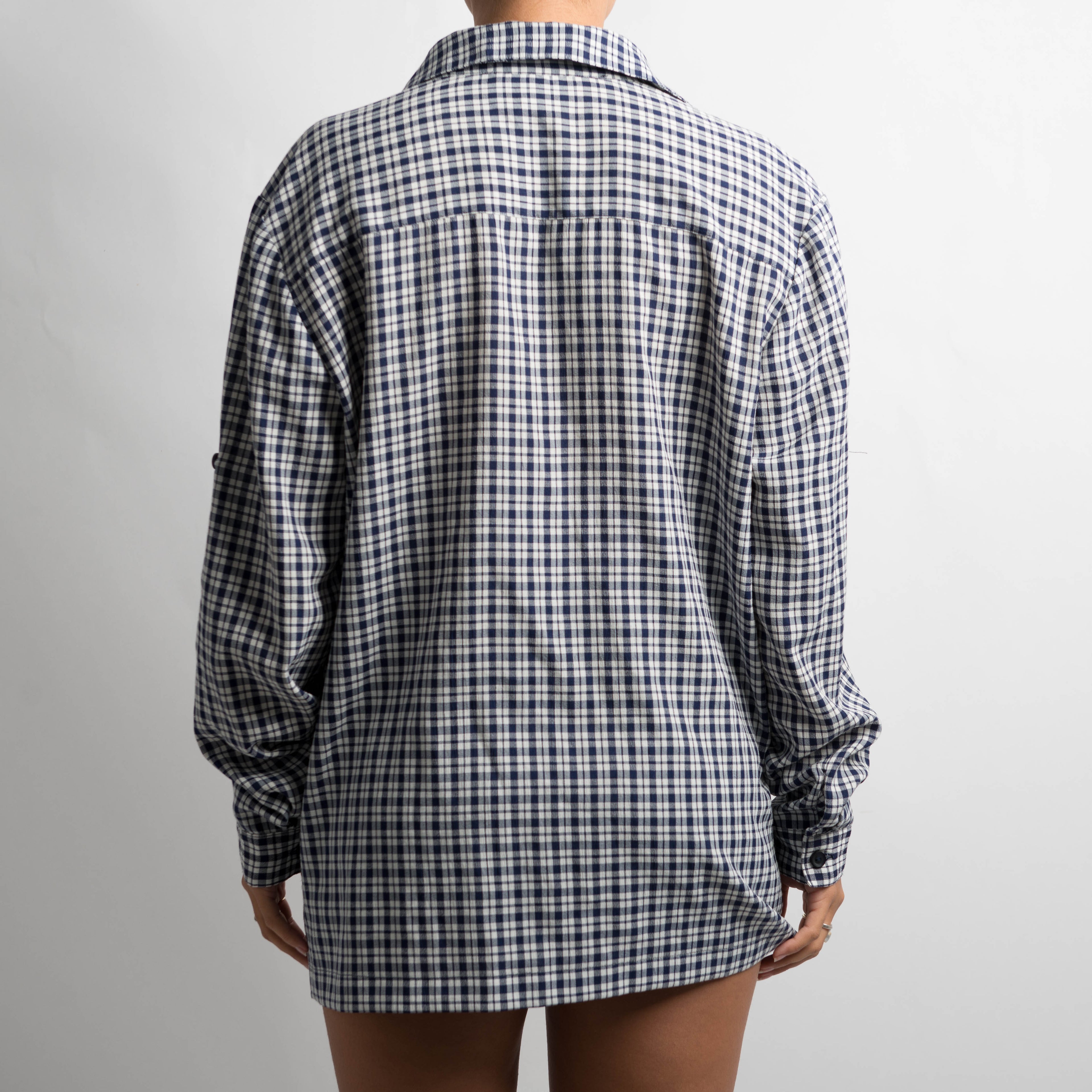 NAVY CHECK BUTTON UP SHIRT