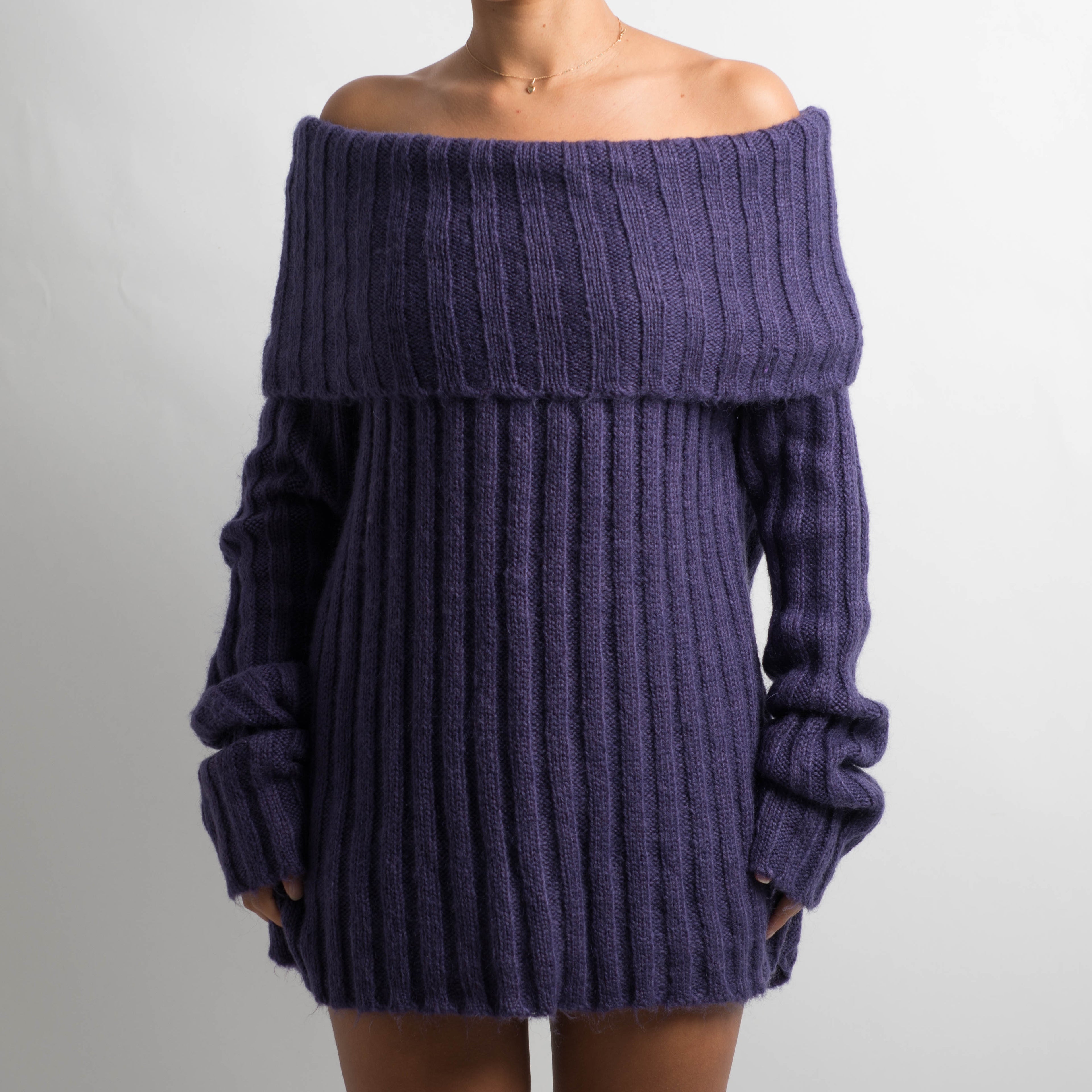 PURPLE OFF THE SHOULDER KNIT