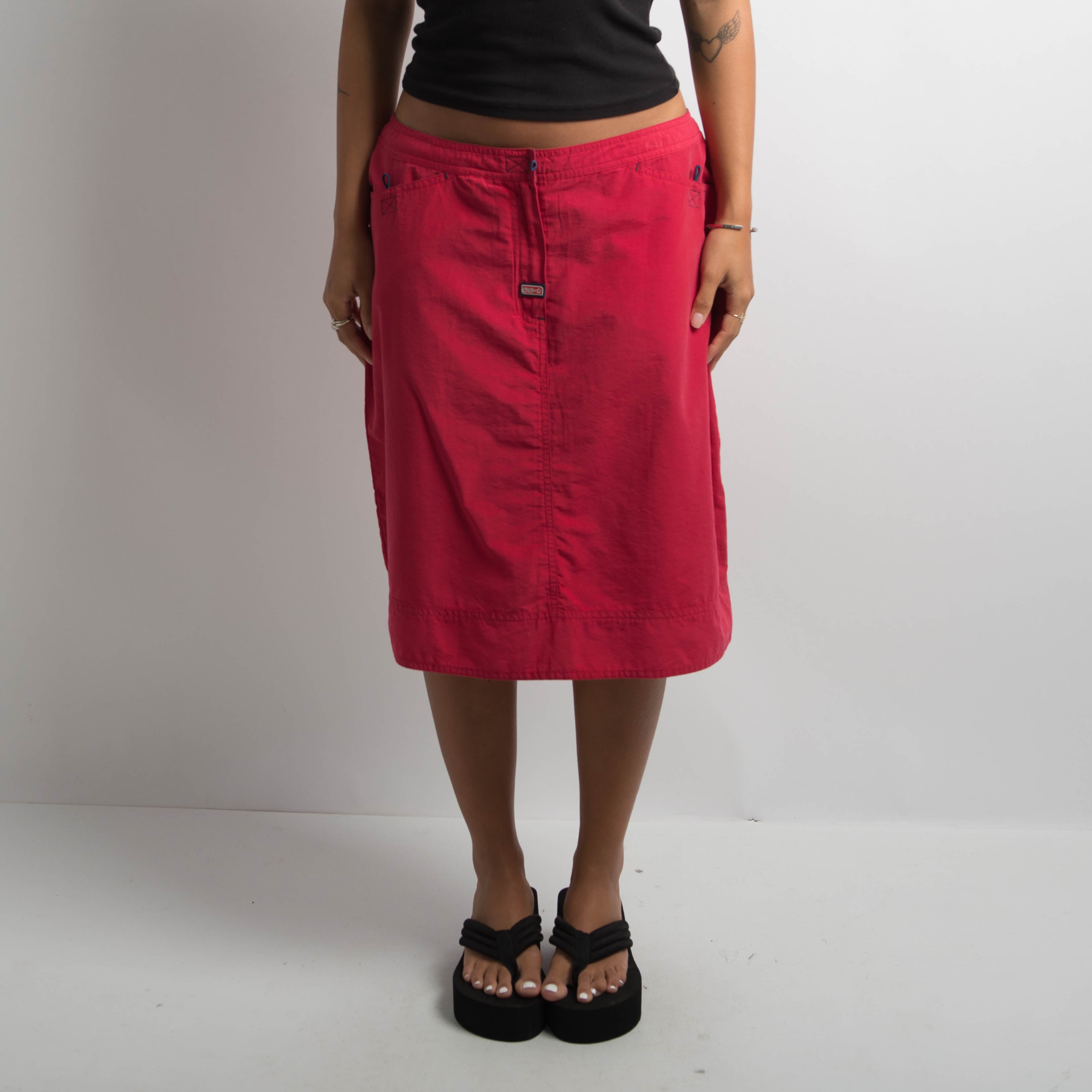 RED NYLON MIDI SKIRT