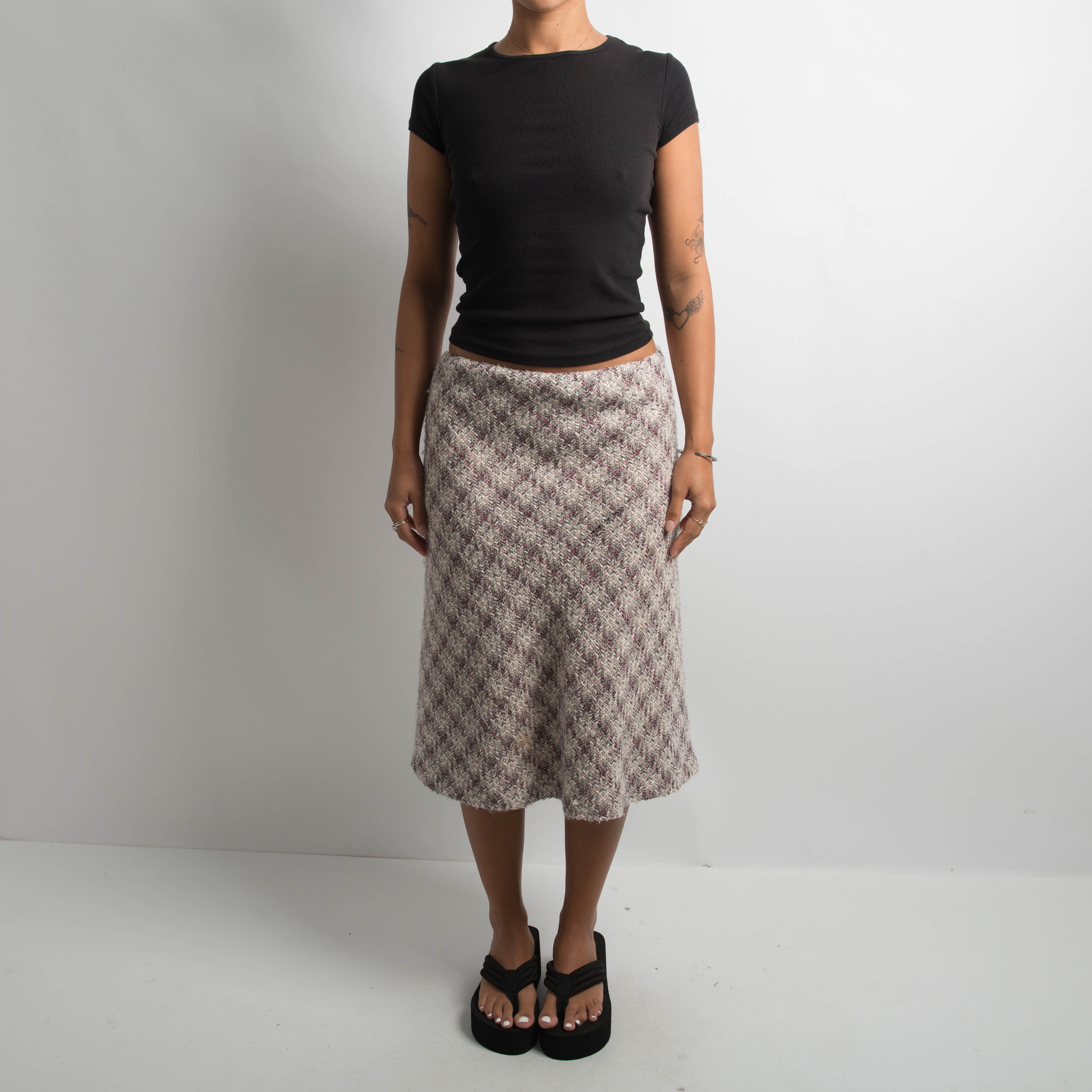 PINK TWEED MIDI SKIRT