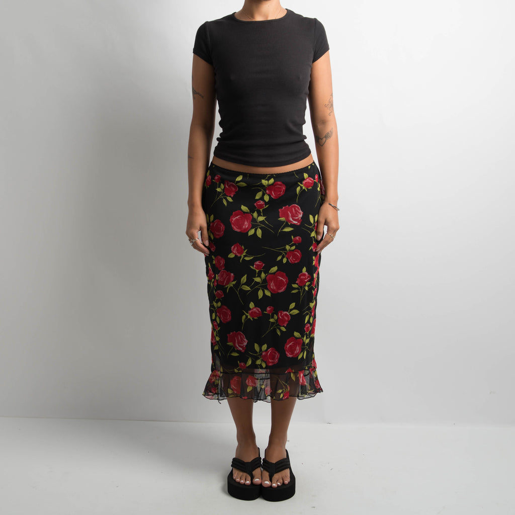 FLORAL MESH MIDI SKIRT