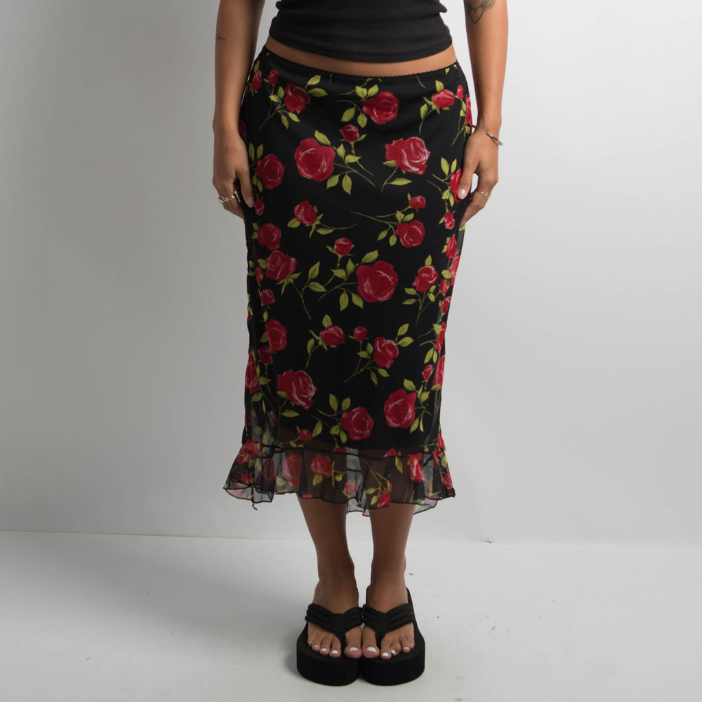 FLORAL MESH MIDI SKIRT