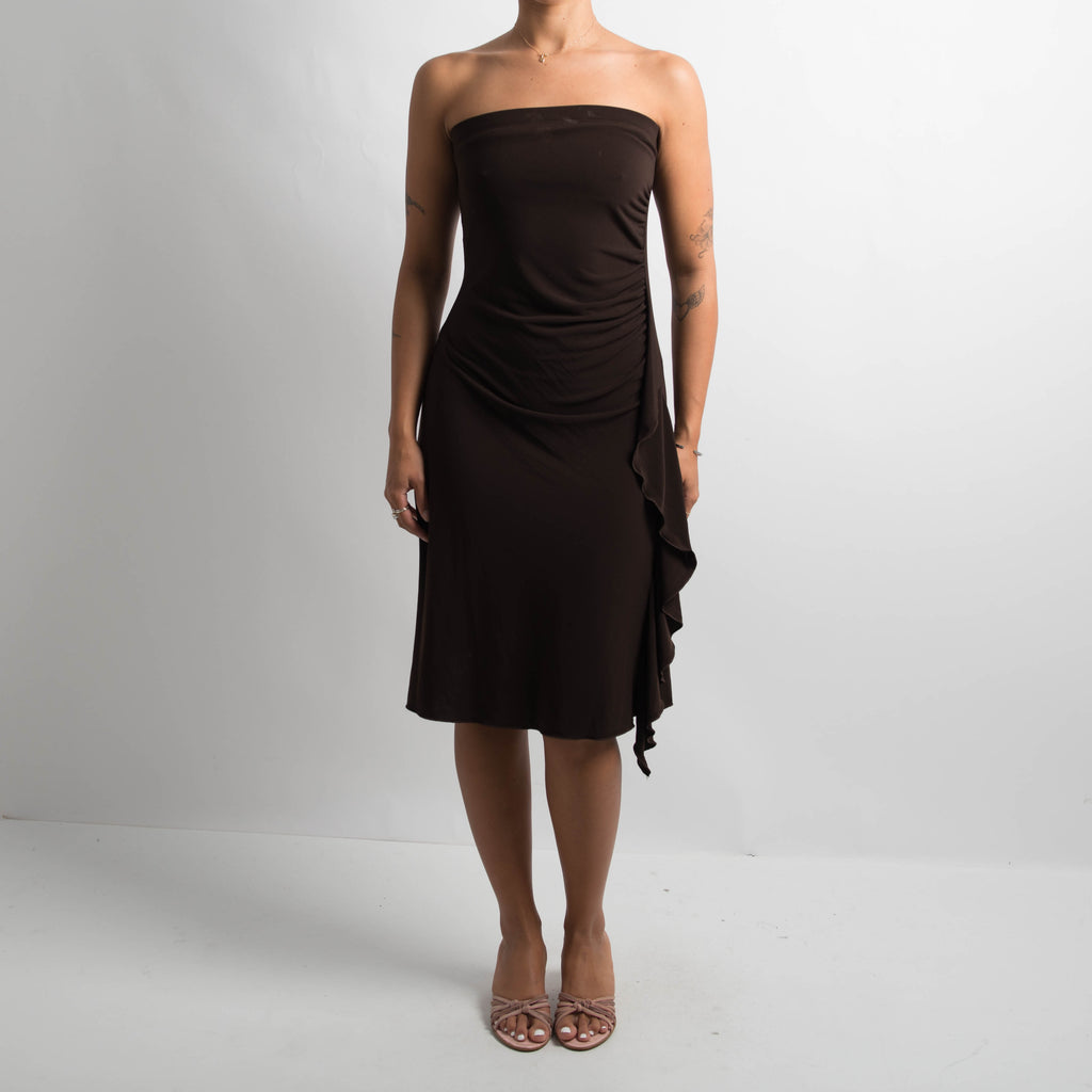 DARK BROWN STRAPLESS DRESS