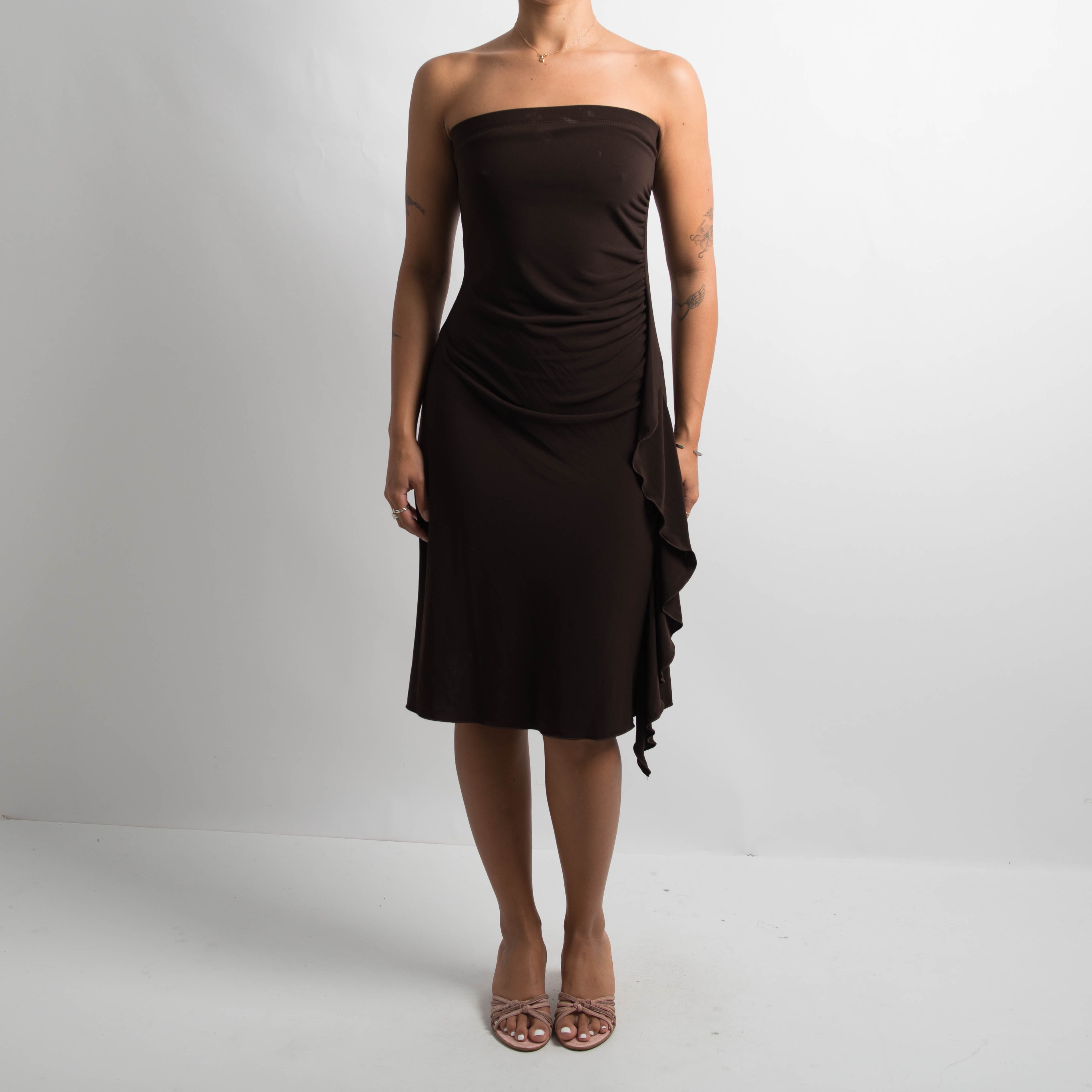 DARK BROWN STRAPLESS DRESS