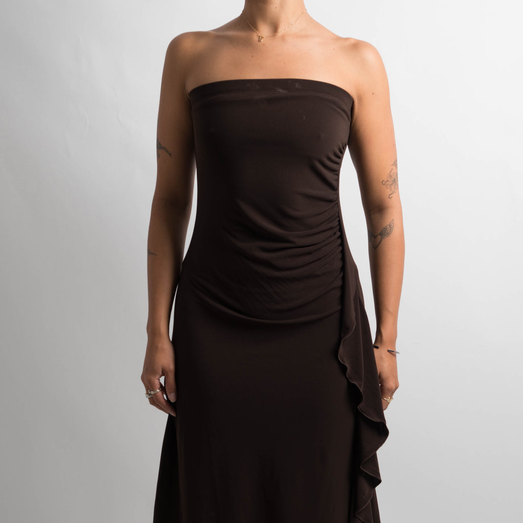 DARK BROWN STRAPLESS DRESS