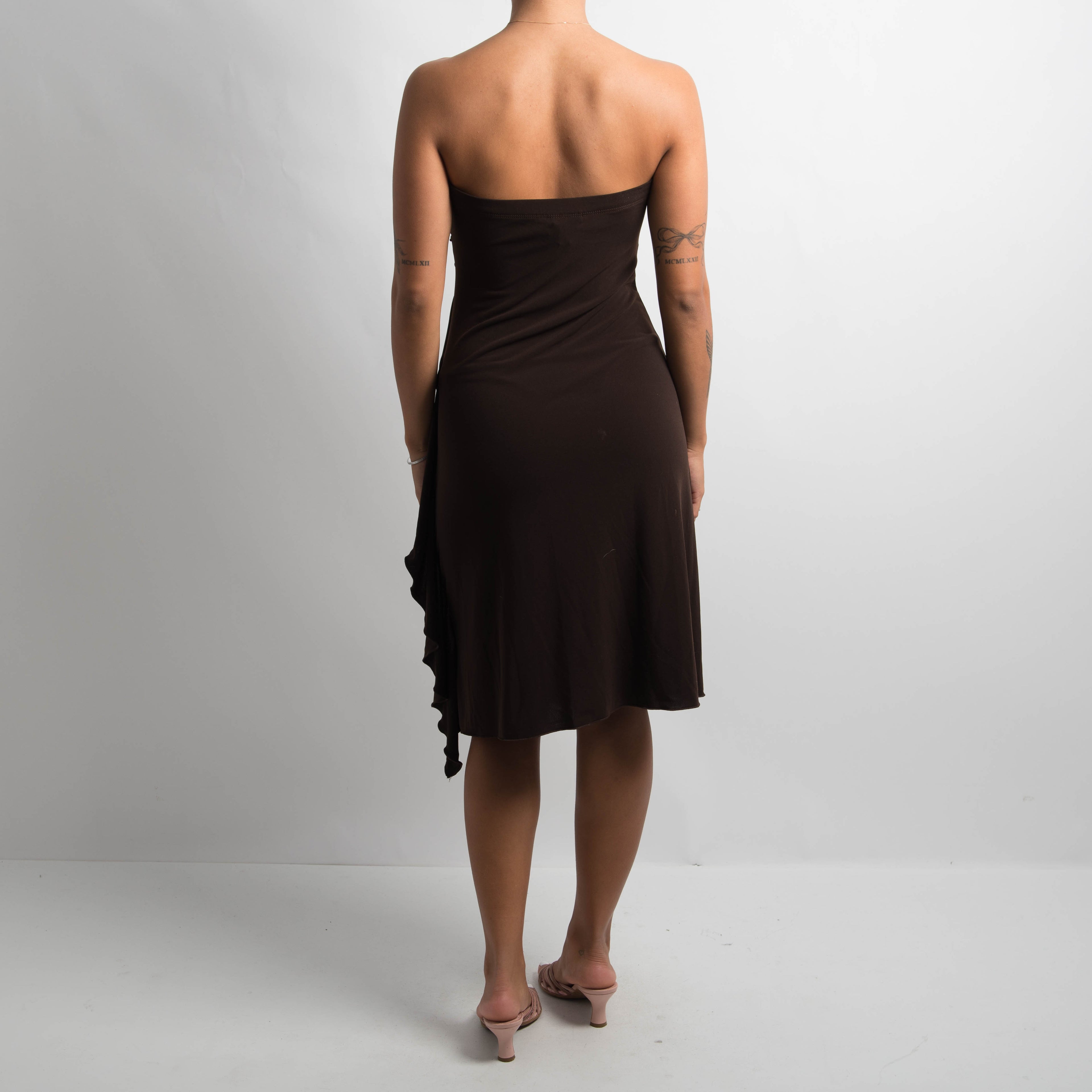 DARK BROWN STRAPLESS DRESS