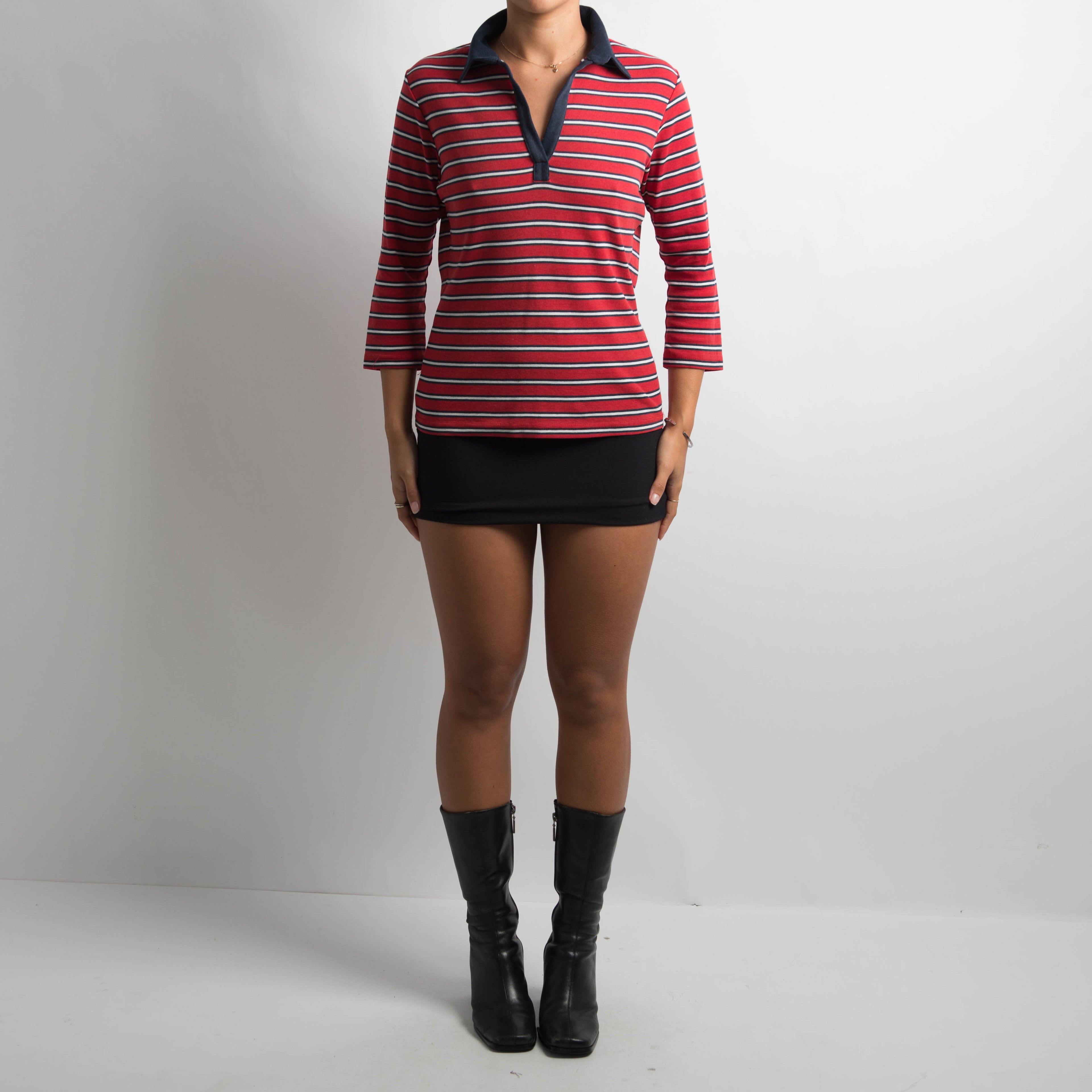 RED STRIPED POLO SHIRT