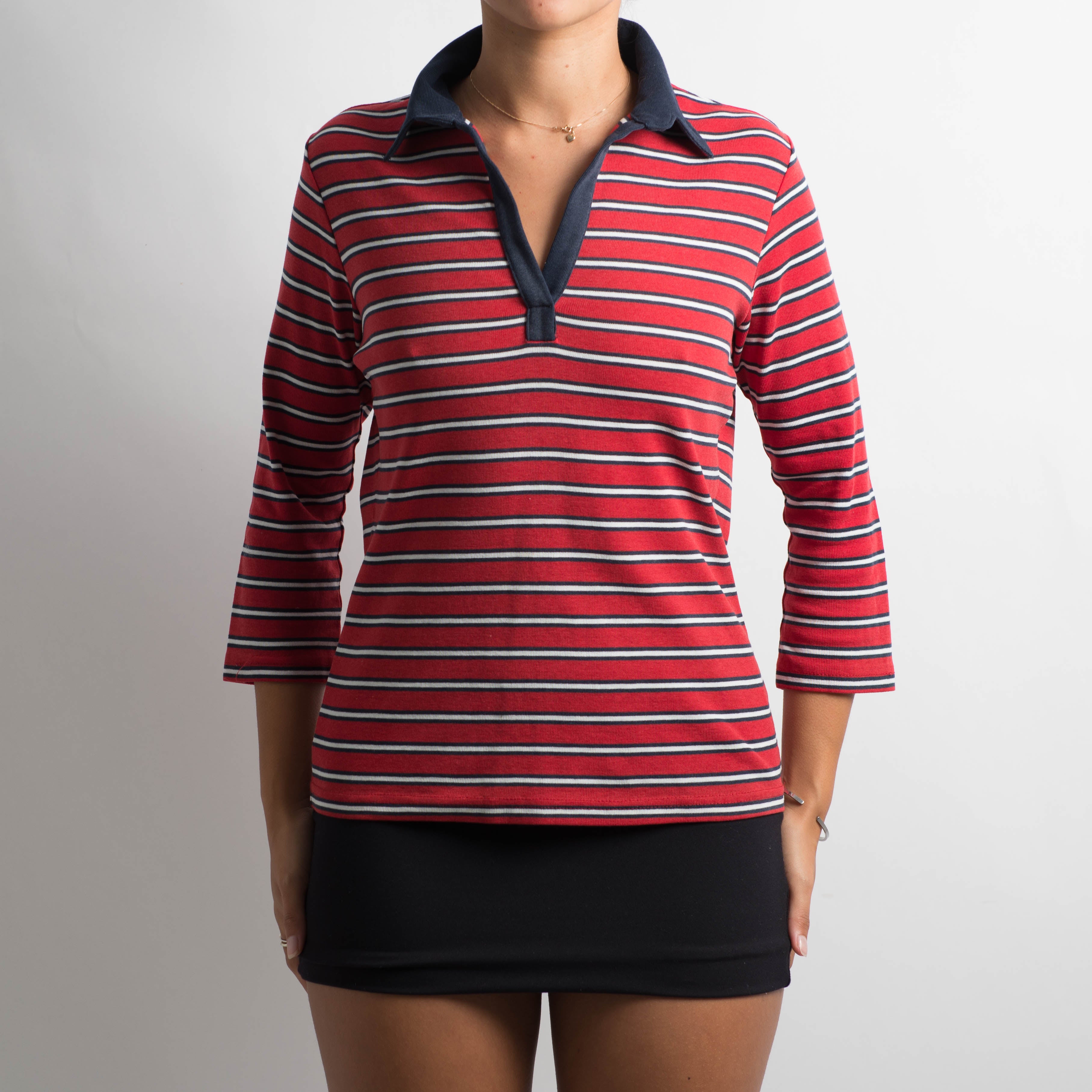 RED STRIPED POLO SHIRT