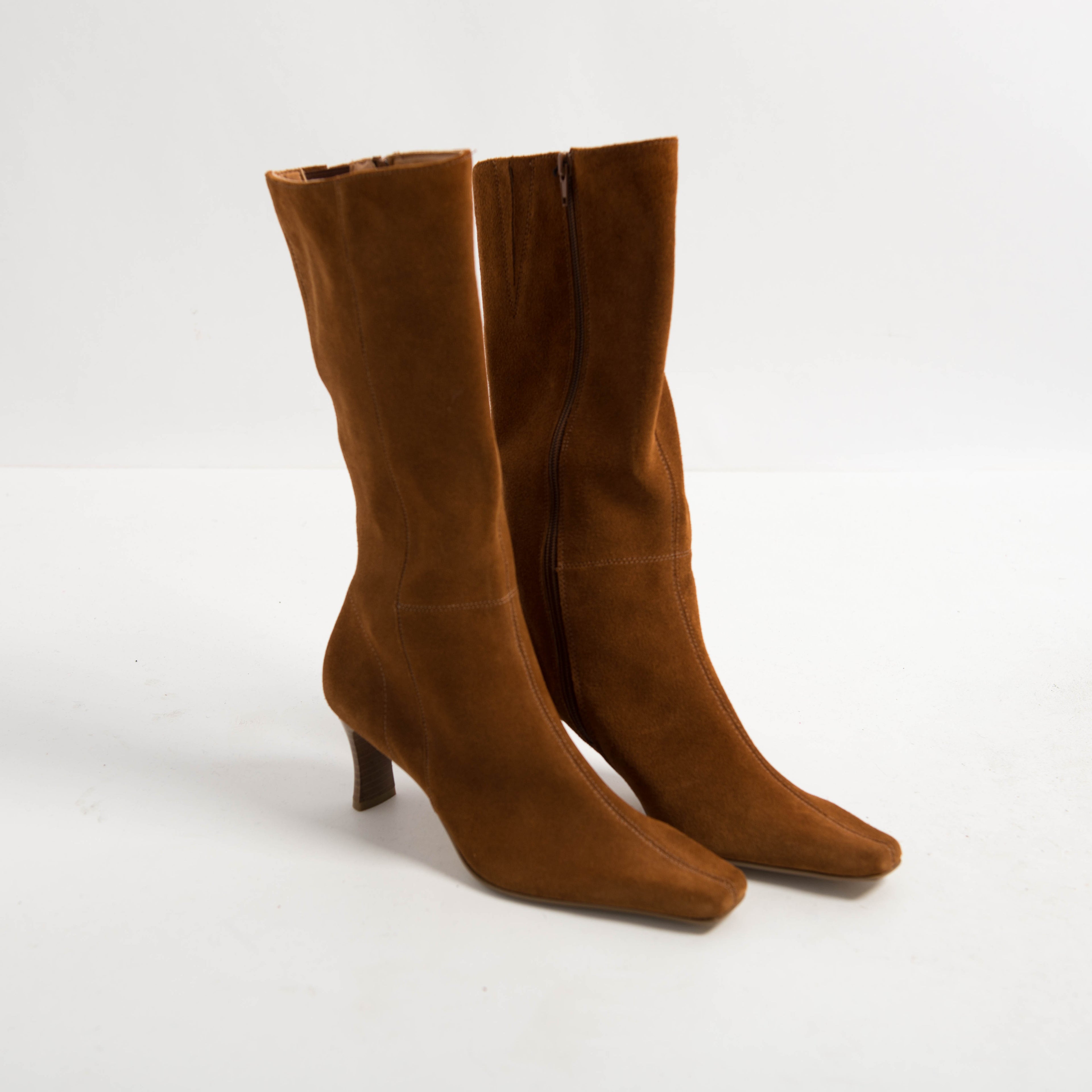 BROWN SUEDE MID CALF BOOTS