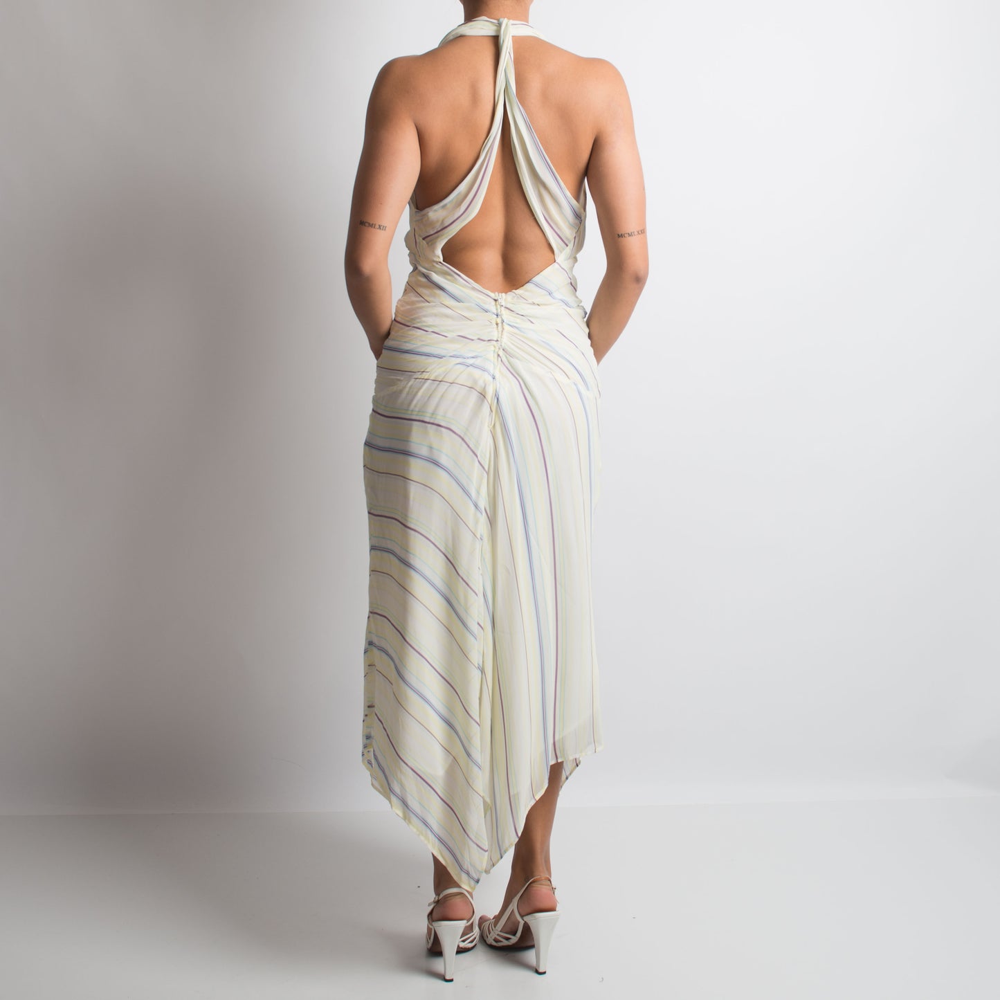 STRIPED ASYMMETRIC GOWN