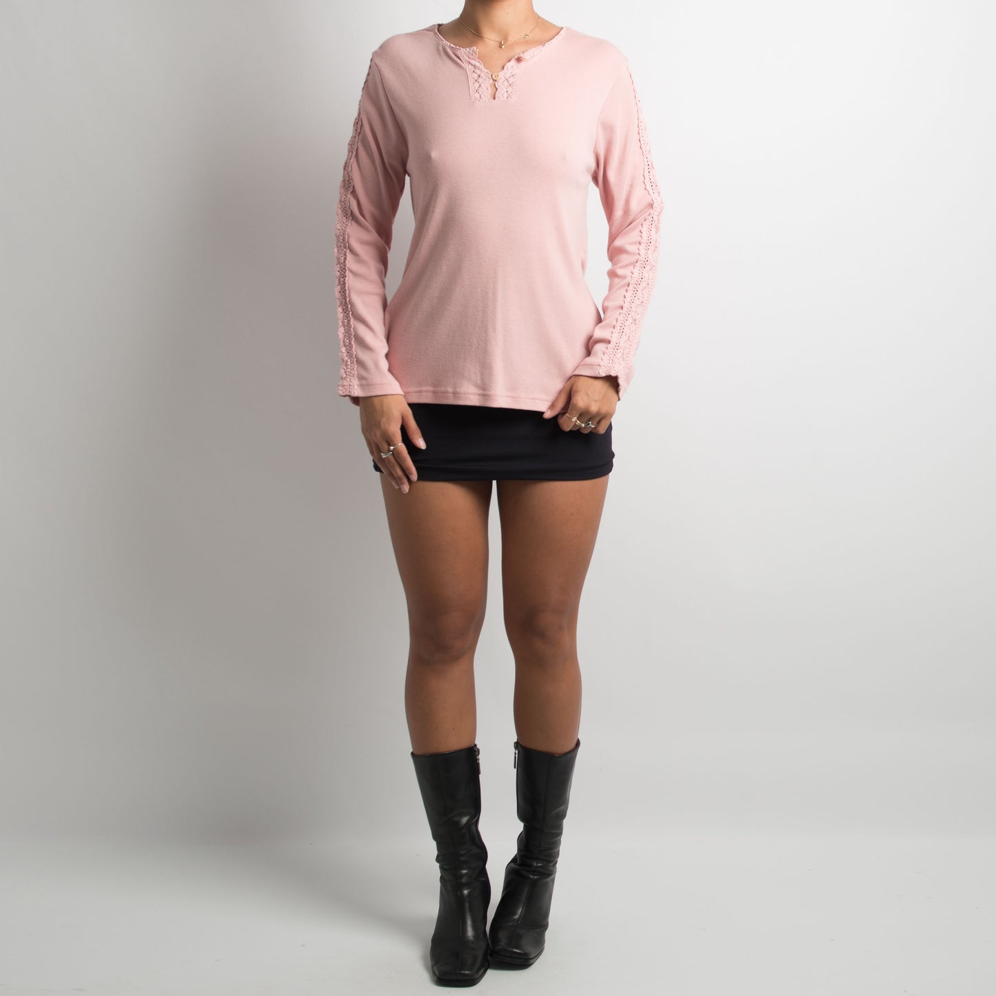 PINK CROCHET DETAIL LONG SLEEVE