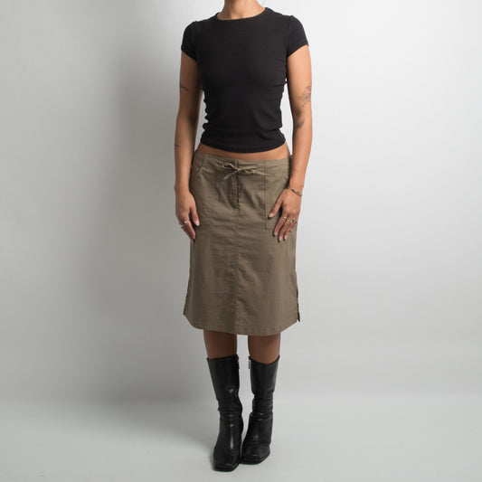 KHAKI NYLON MIDI SKIRT