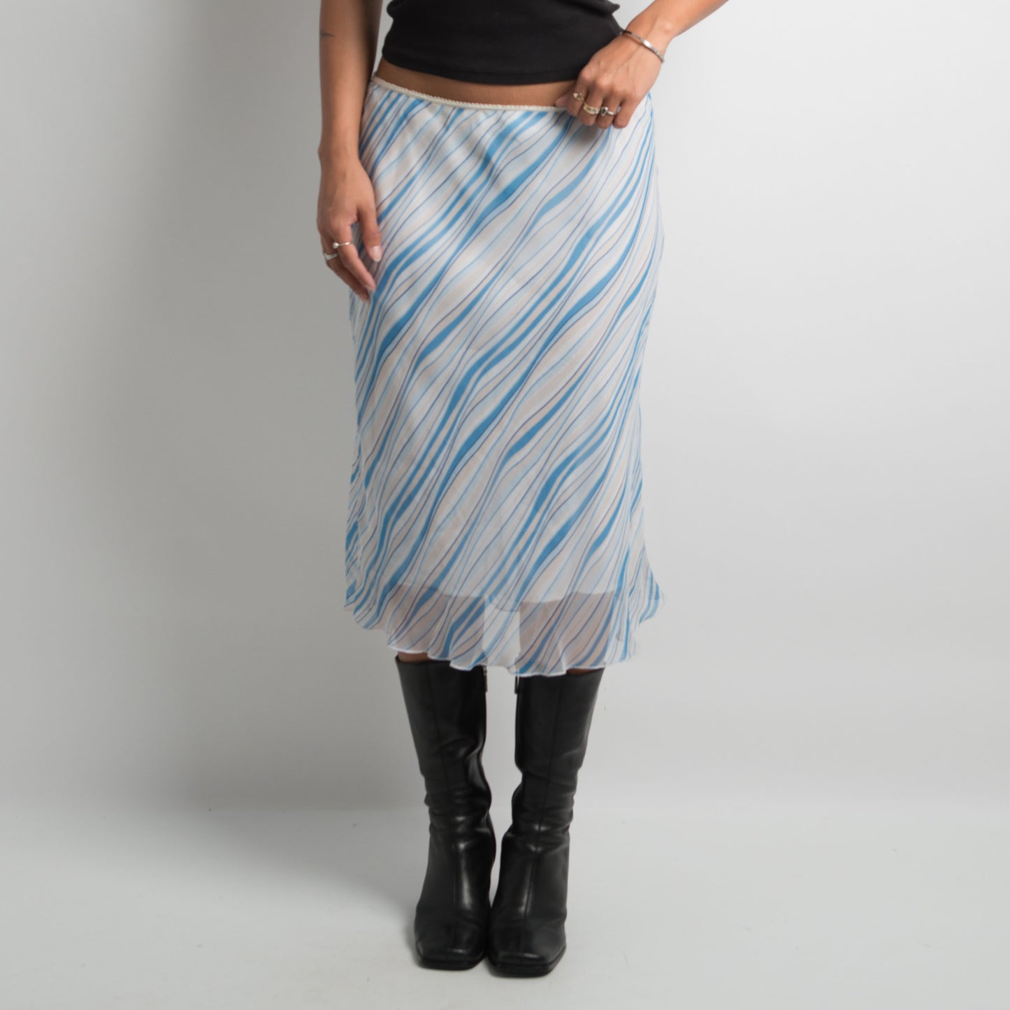 BLUE STRIPED MIDI SKIRT