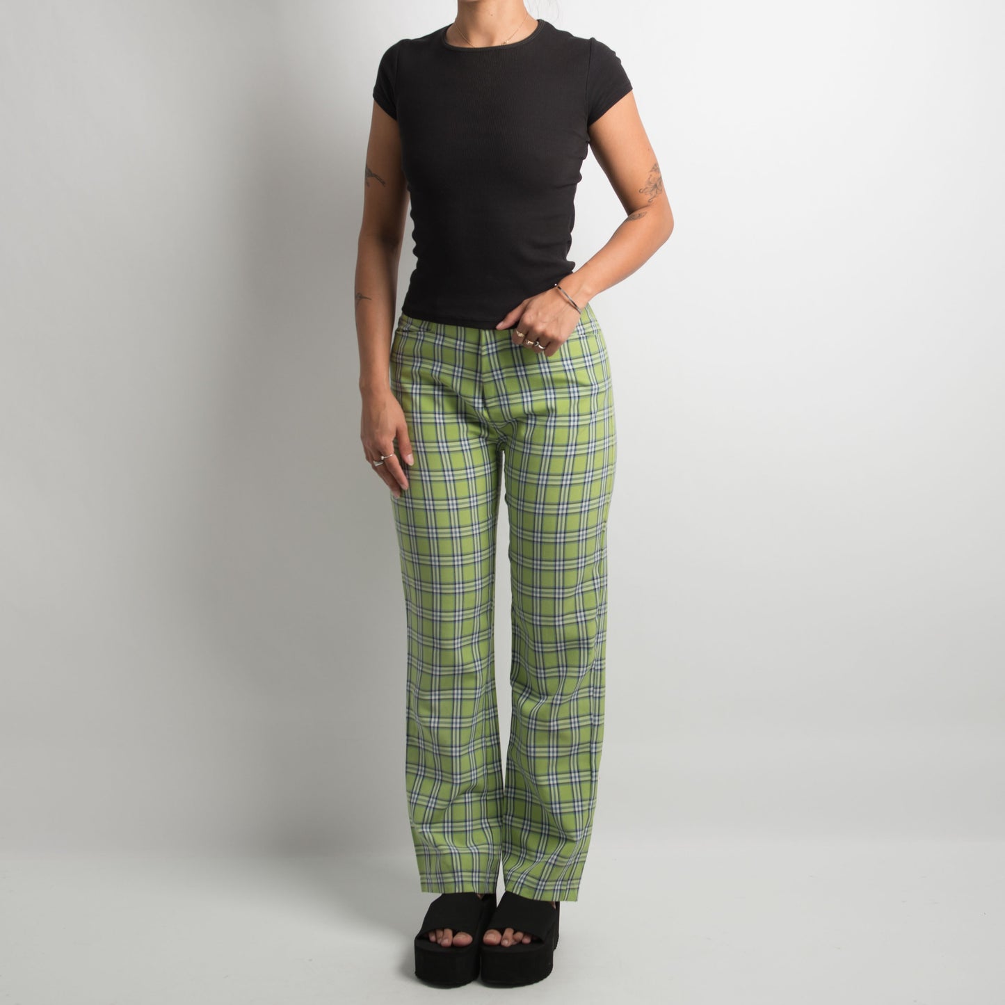 PANTALON À CARREAUX VERT