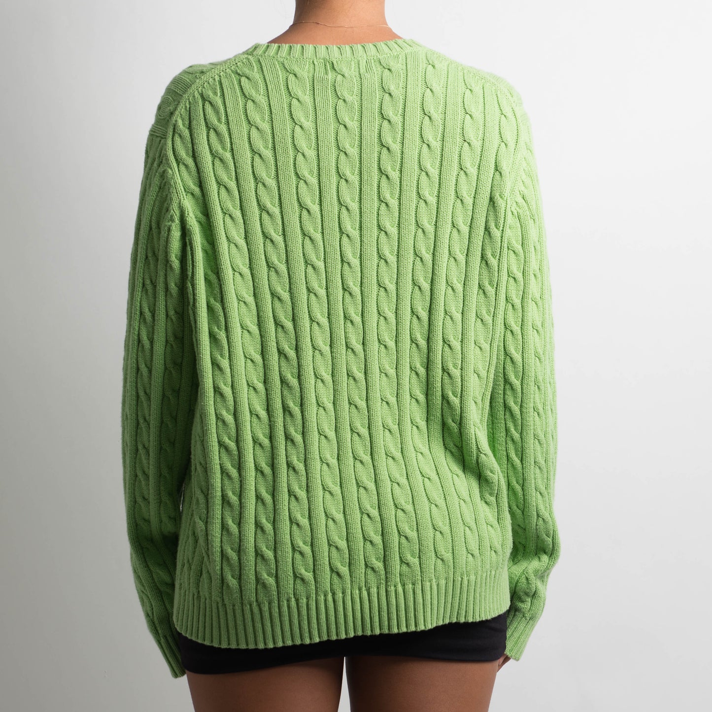 GREEN CABLE KNIT SWEATER