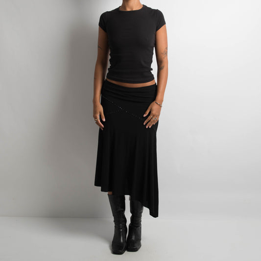 BLACK ASYMMETRIC BEADED SKIRT