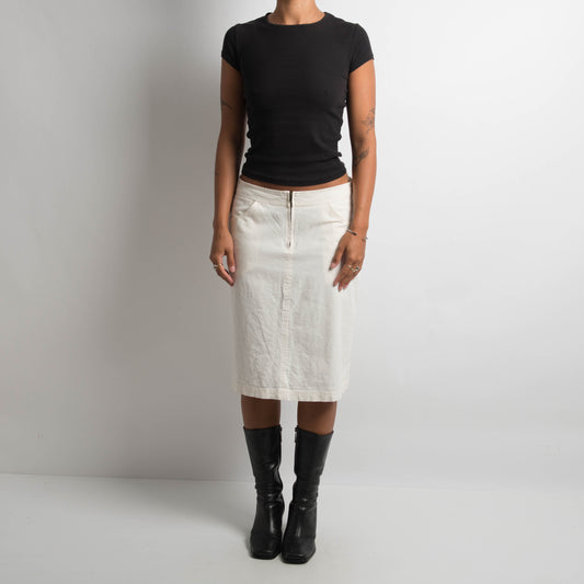 WHITE LINEN MIDI SKIRT