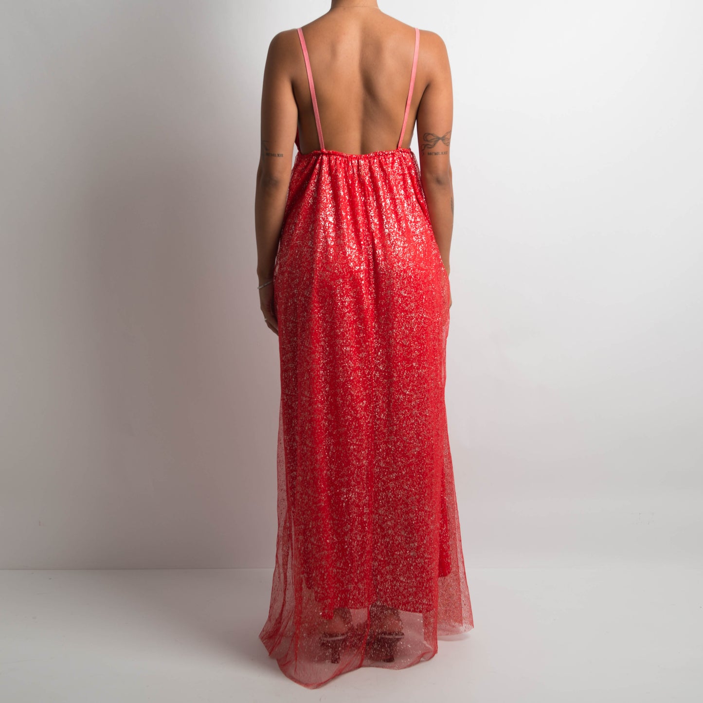 RED TULLE MAXI DRESS