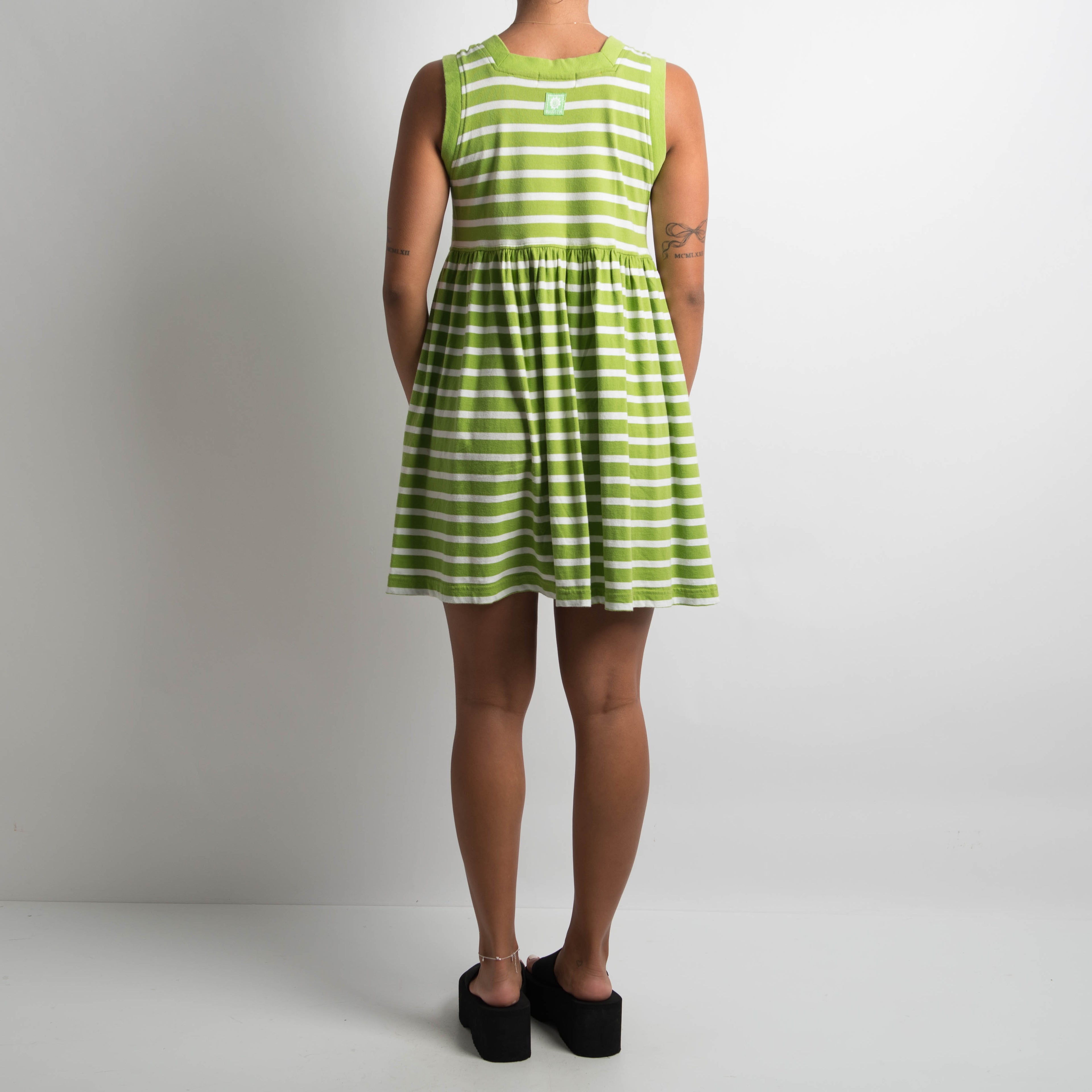 GREEN STRIPED MINI DRESS