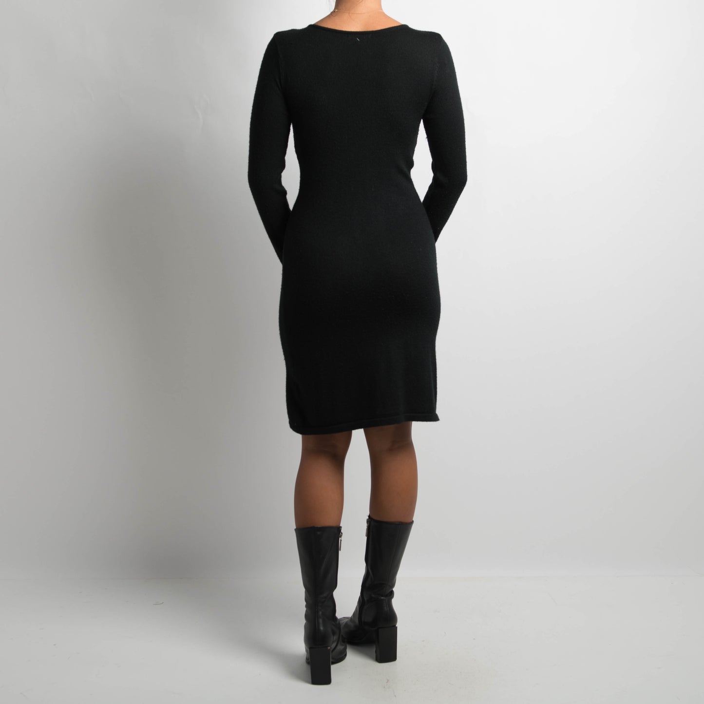 WOOL PLUNGE NECKLINE DRESS