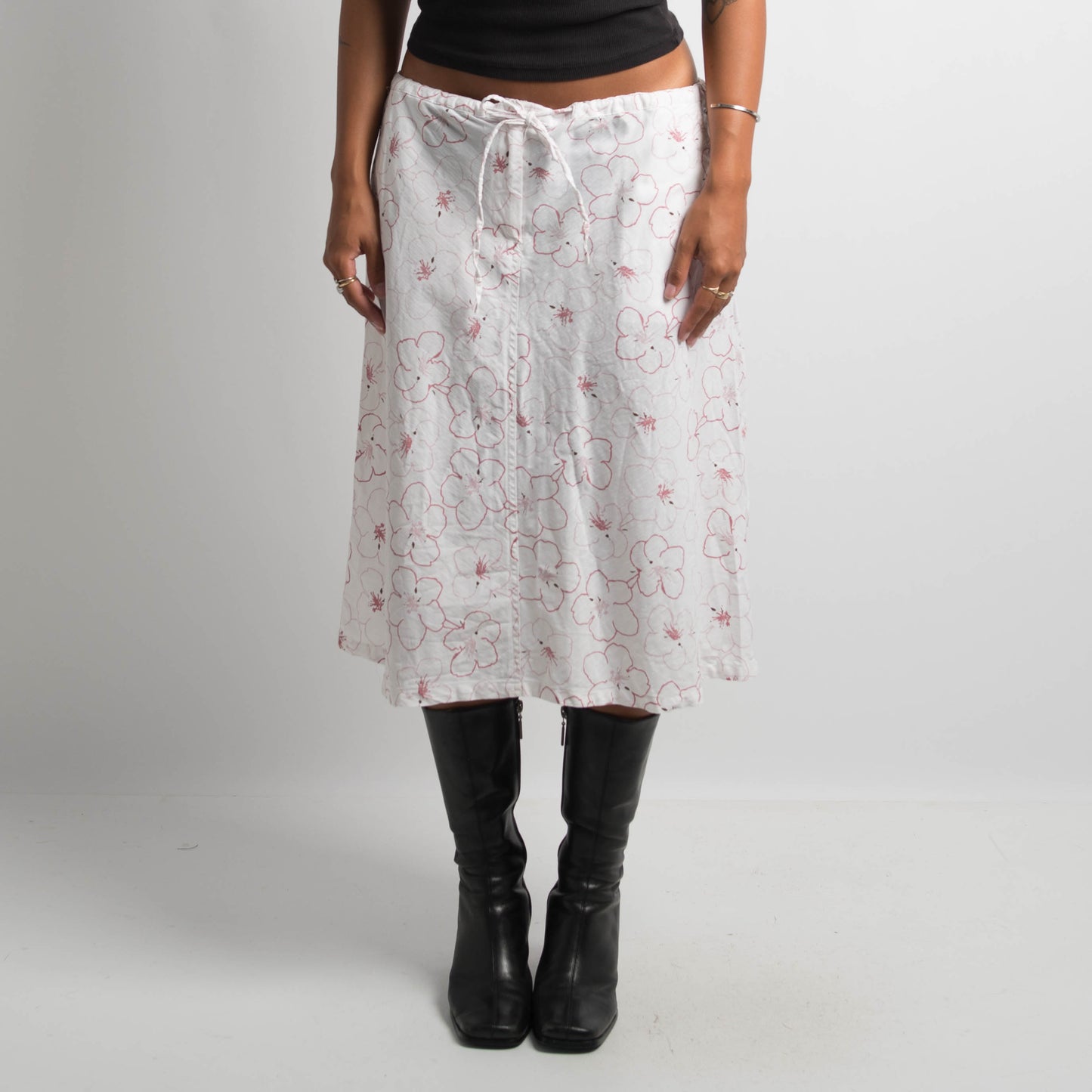 FLORAL DRAWSTRING MIDI SKIRT