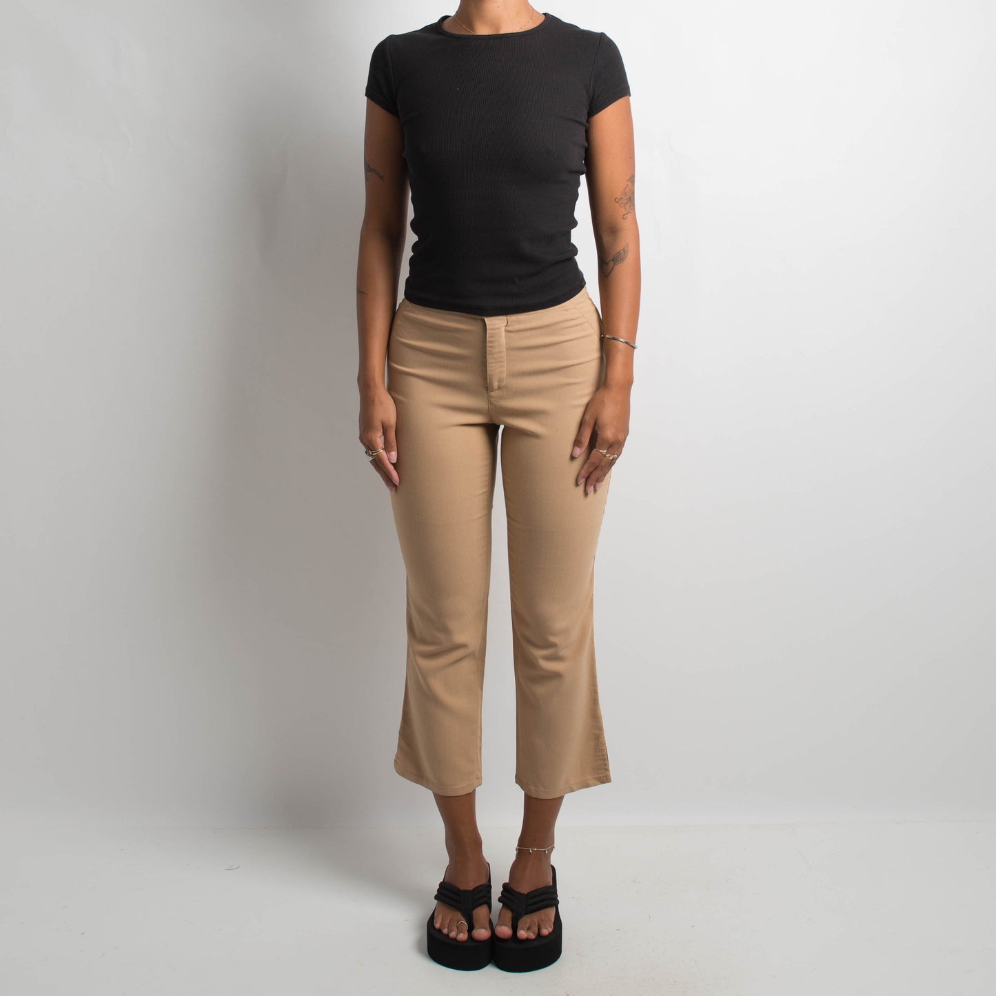 TAN CAPRI BOOTCUT PANTS