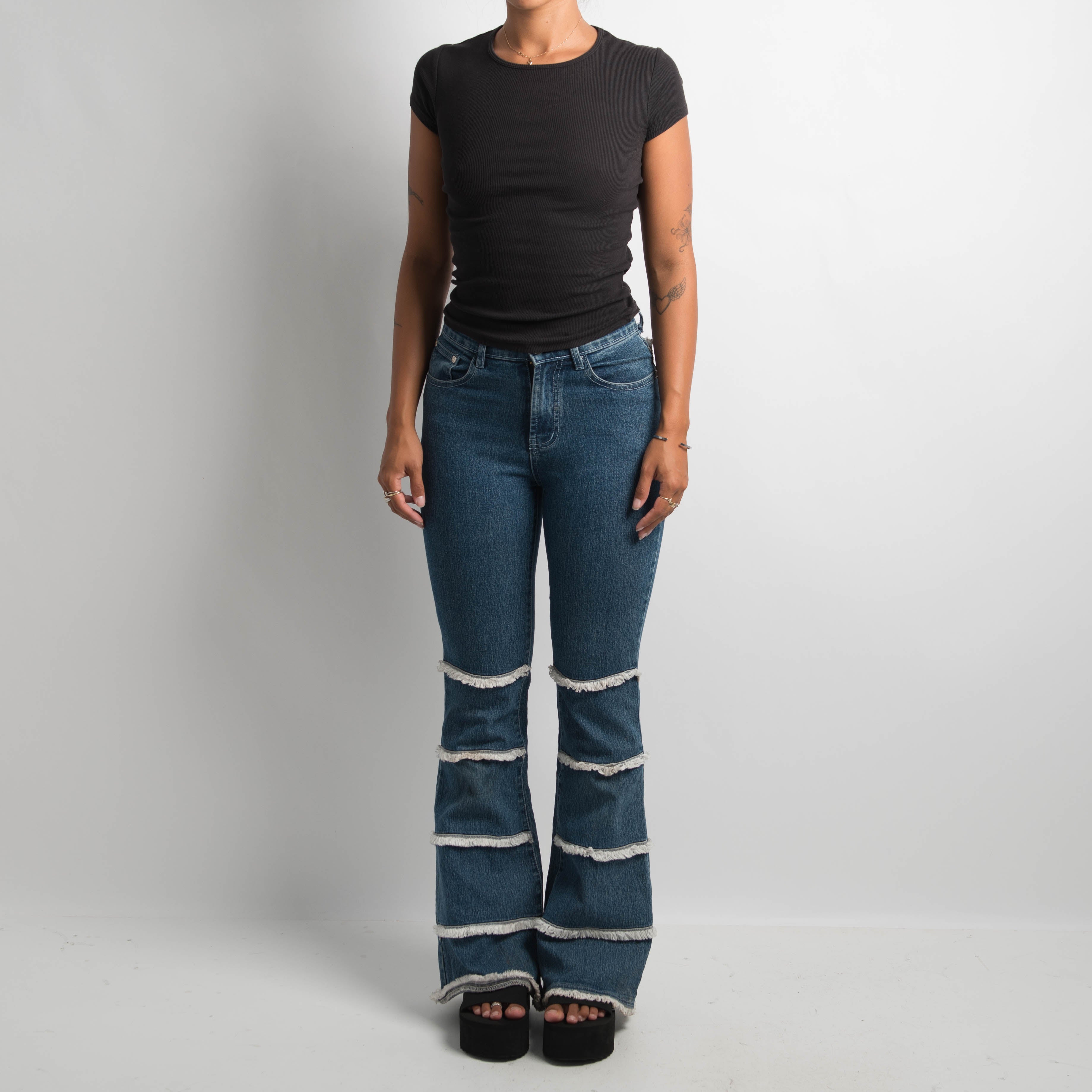 FRINGE DETAIL FLARED JEANS