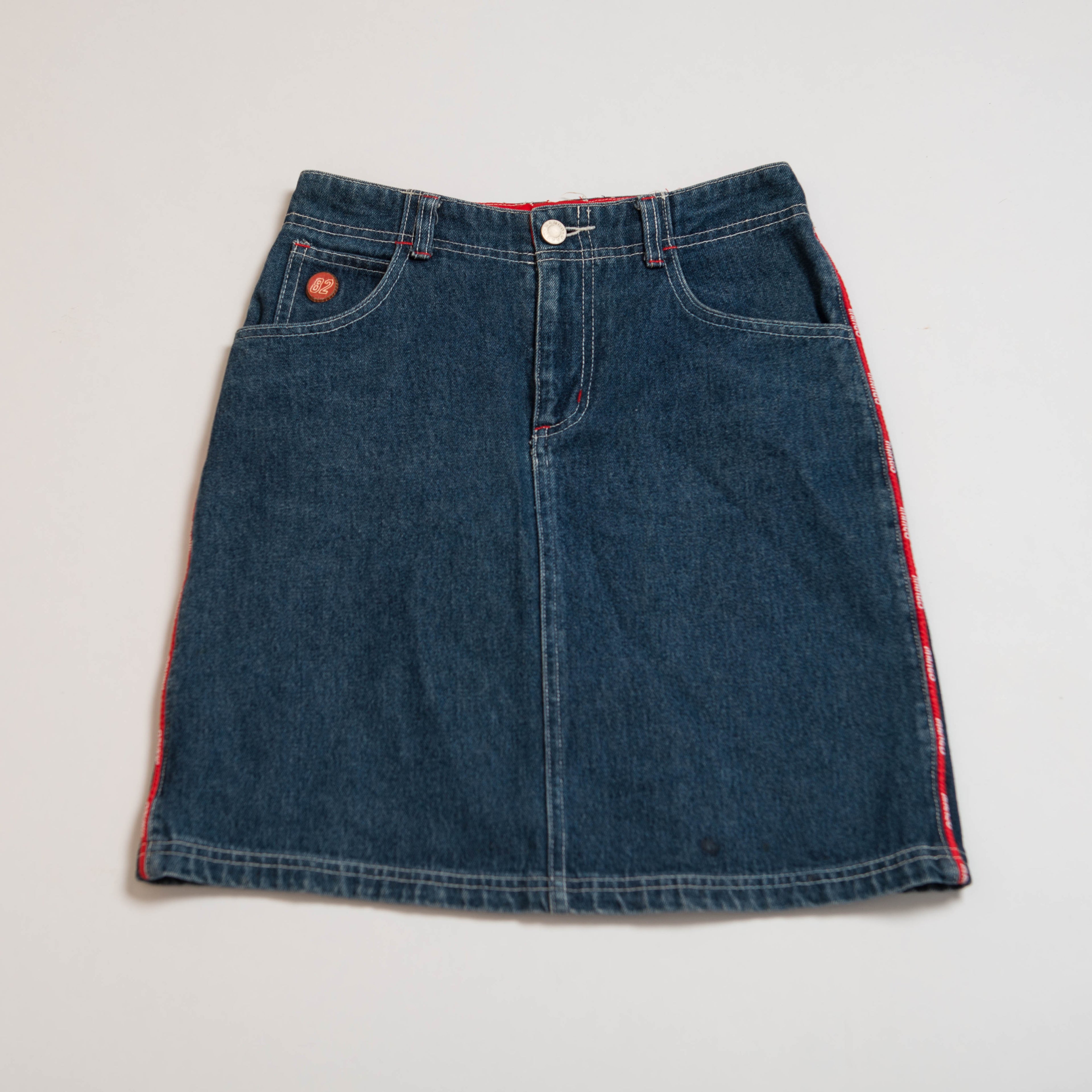 RED TRIM DENIM SKIRT