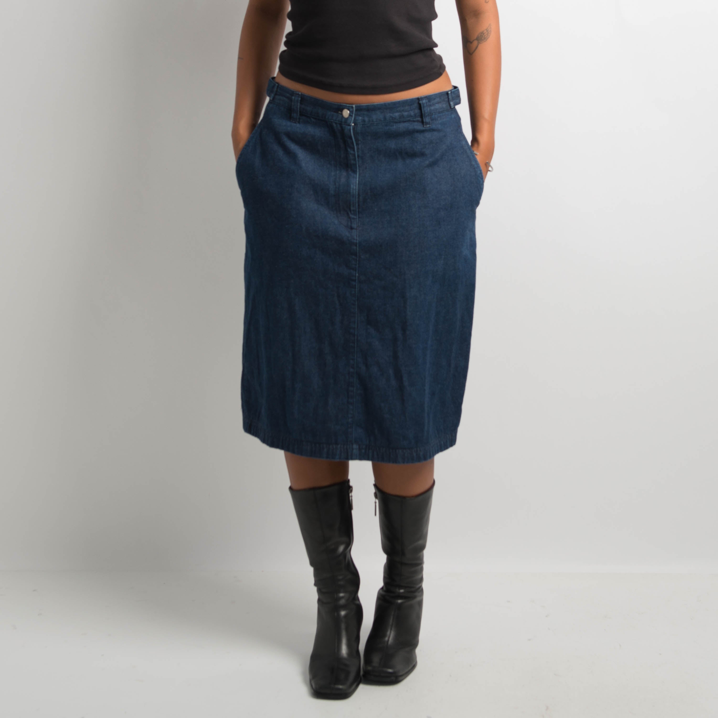NAVY DENIM MIDI SKIRT