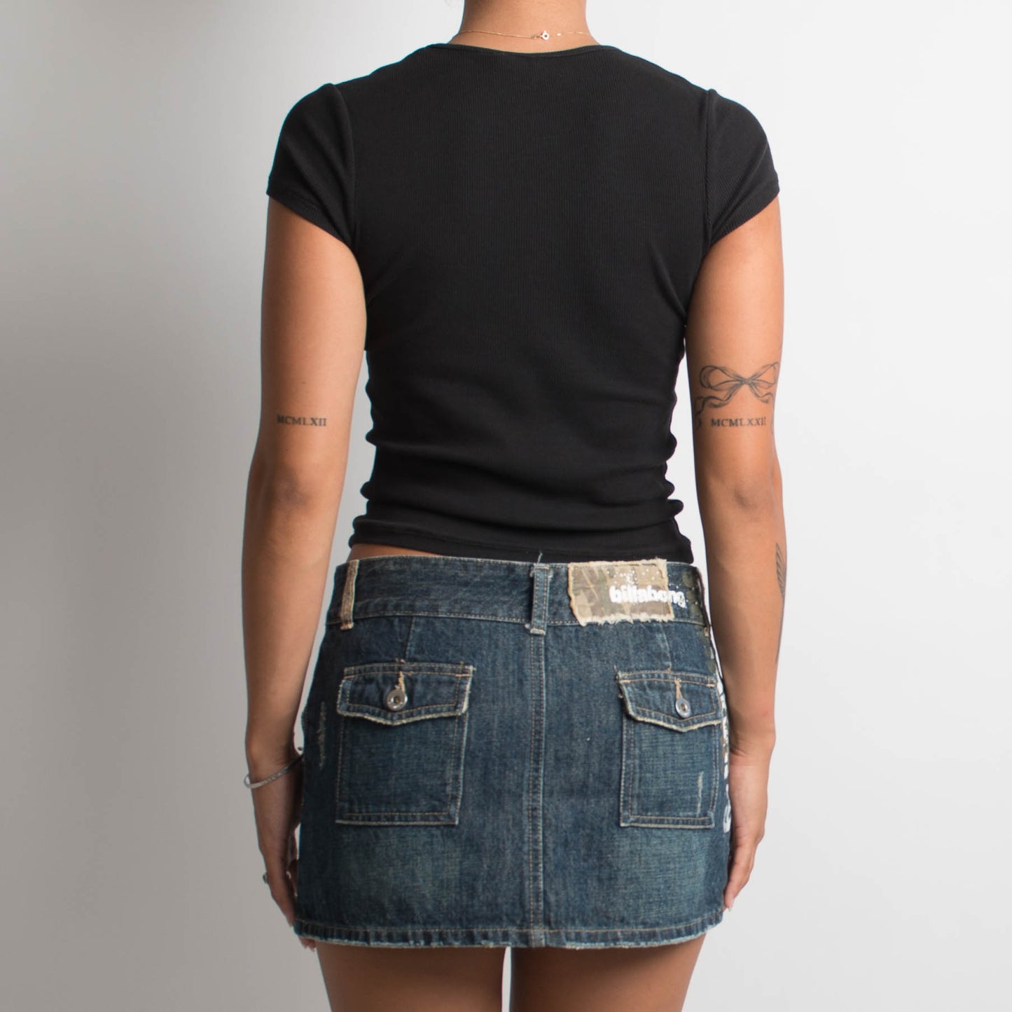 GRAPHIC PRINTED DENIM MINI SKIRT