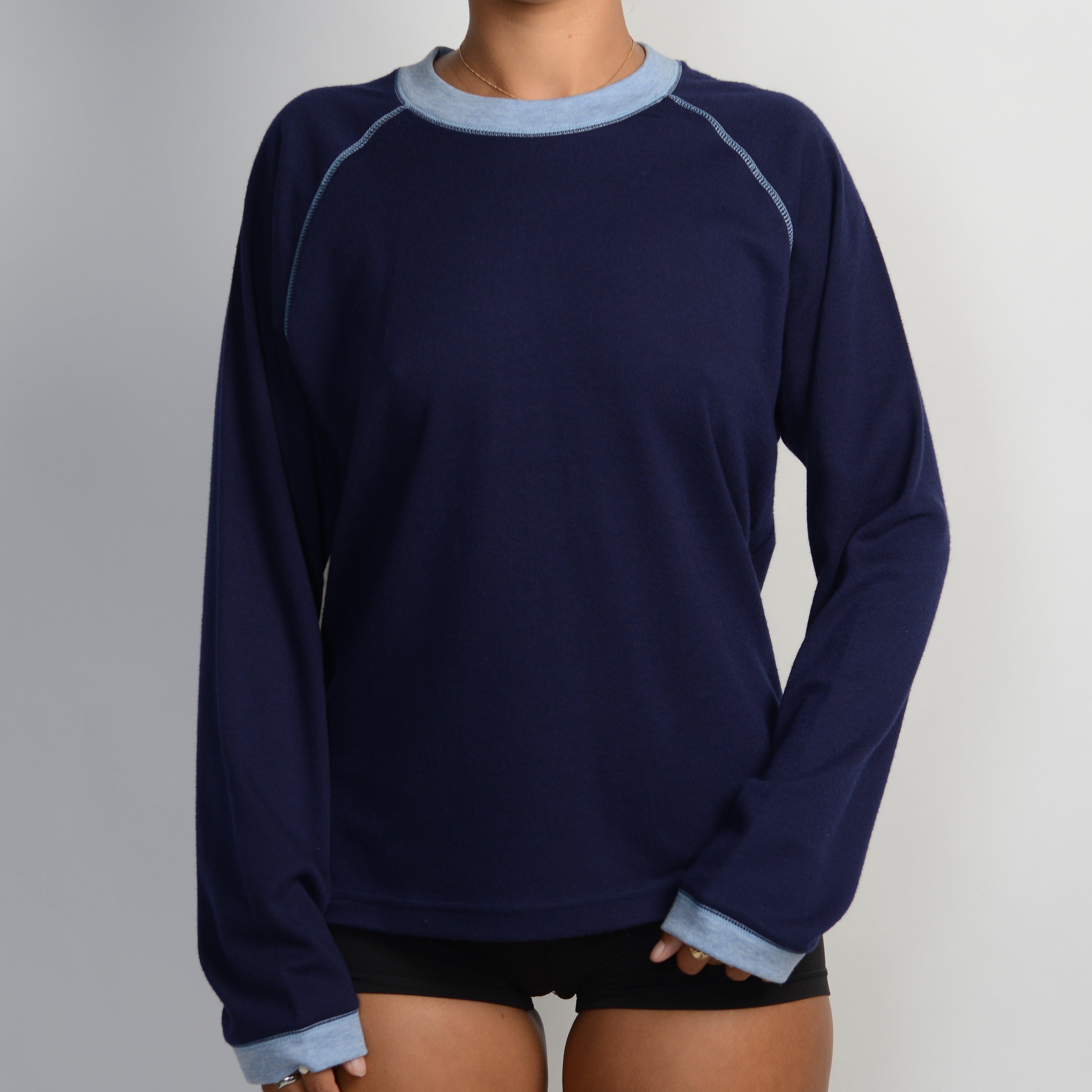 NAVY RINGER LONG SLEEVE TOP