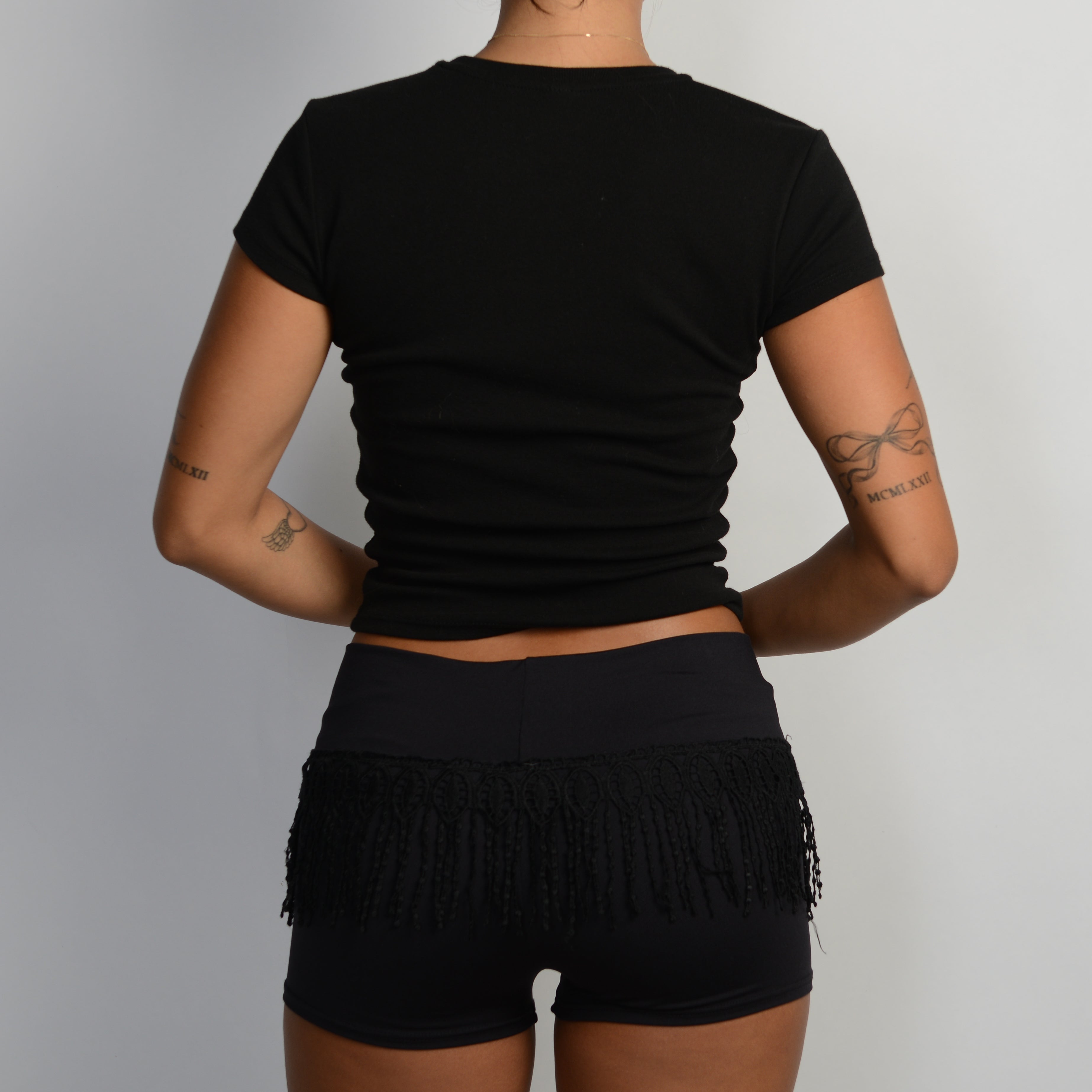 BLACK FRINGE SHORTS