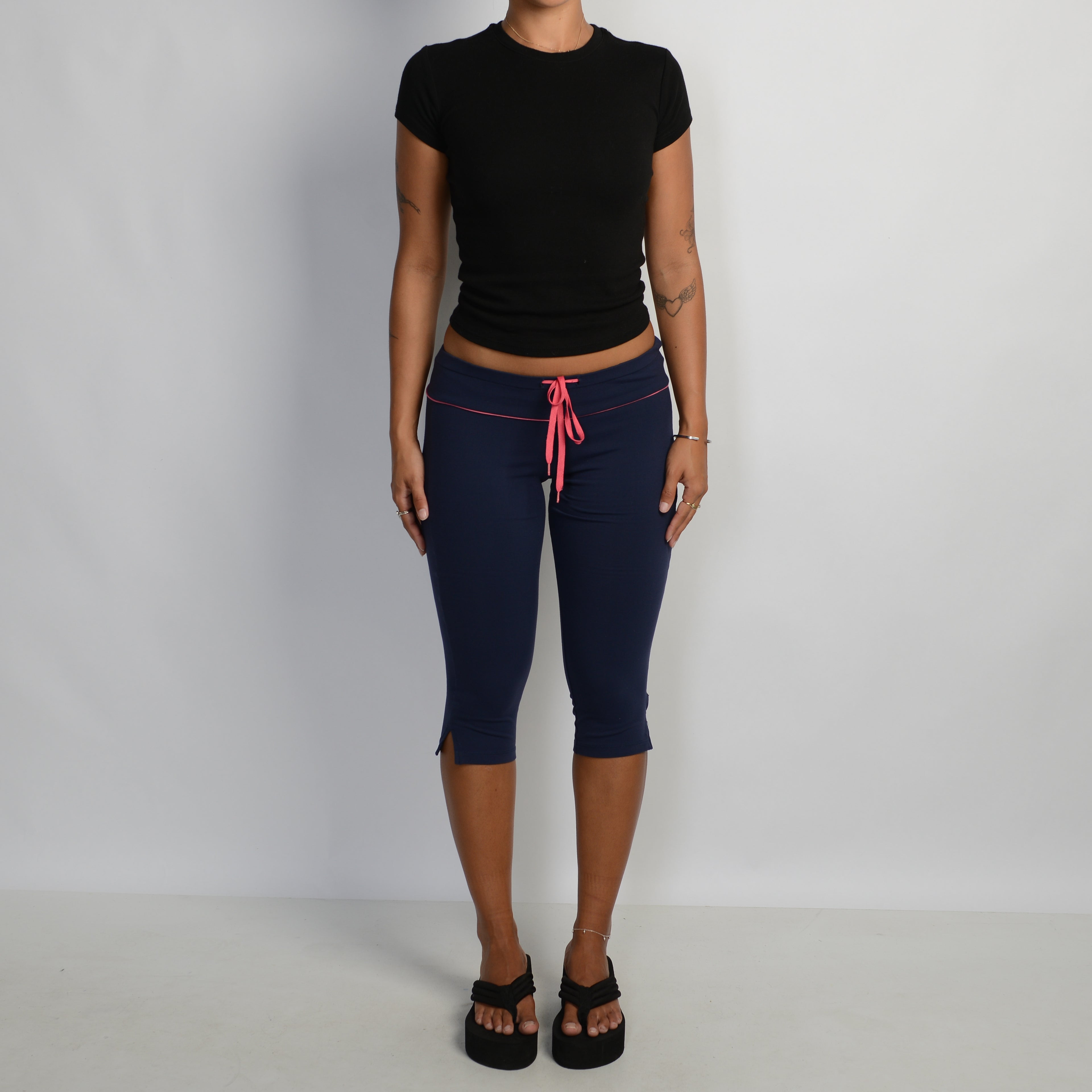NAVY DRAWSTRING CROP TIGHTS