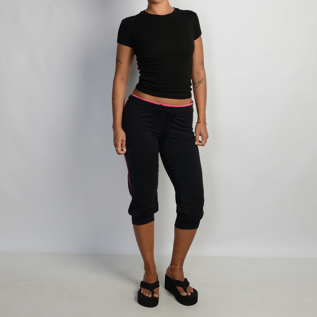 BLACK DRAWSTRING CROP TIGHTS