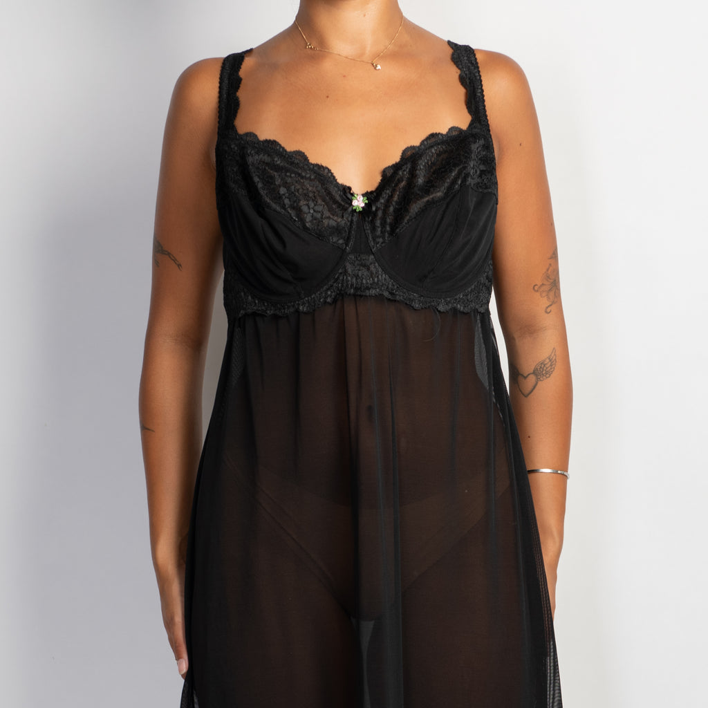 BLACK MESH MIDI DRESS