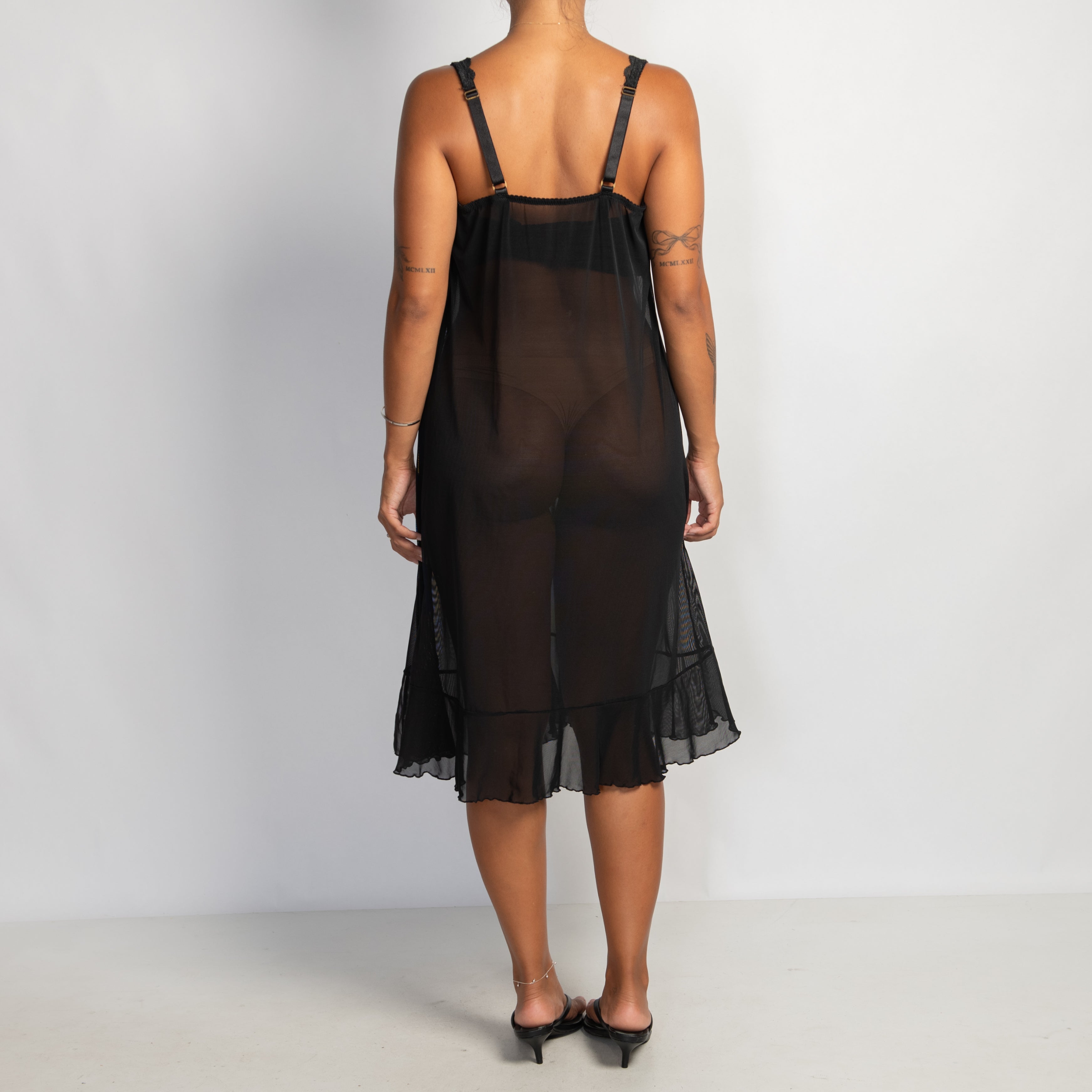 BLACK MESH MIDI DRESS