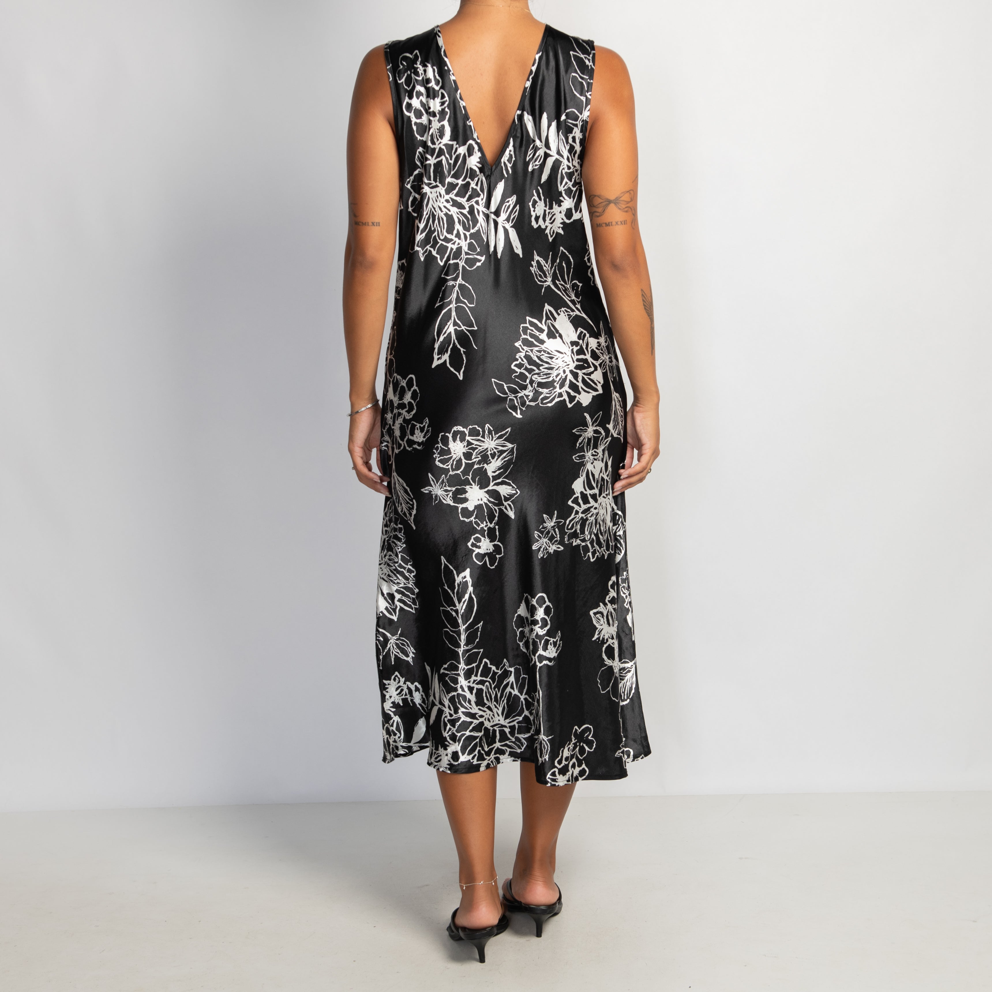 B&W SATIN SLIP DRESS