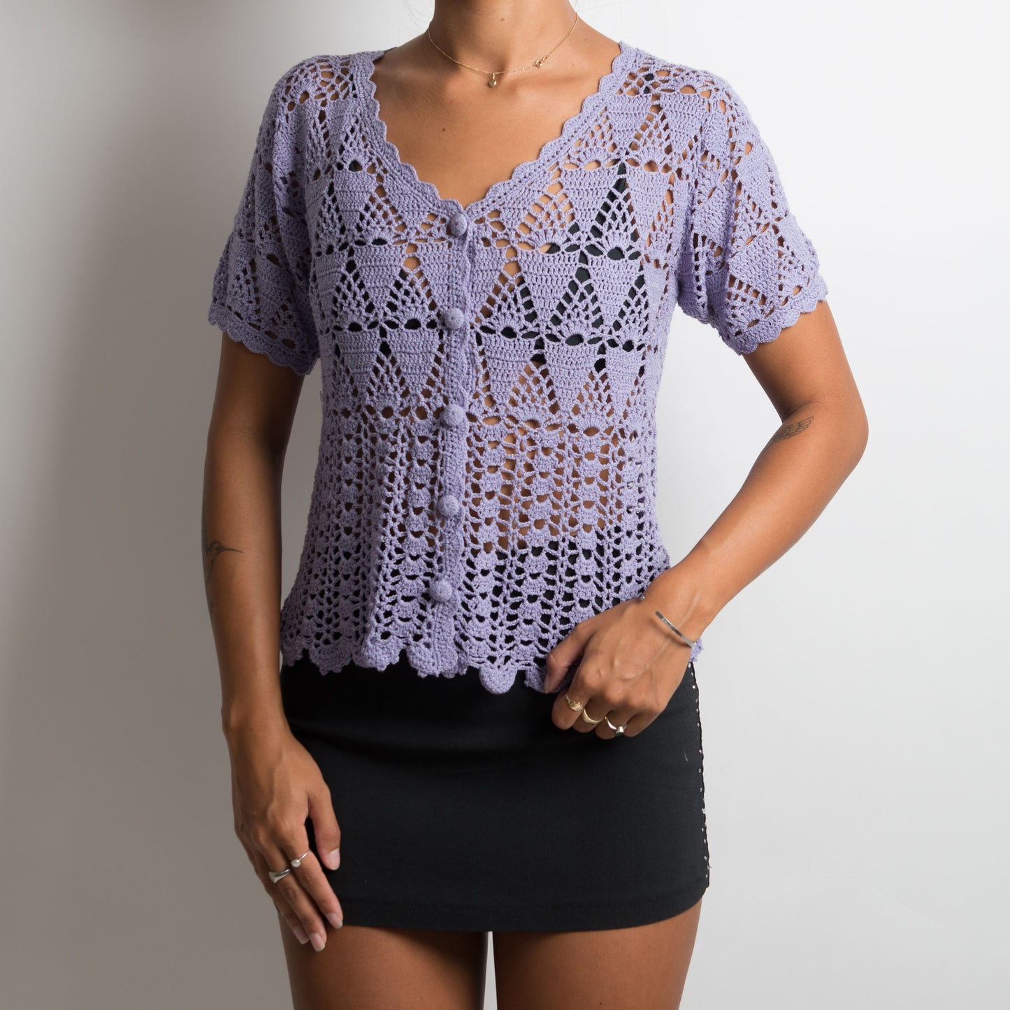 CROCHET SHORT SLEEVE CARDIGAN