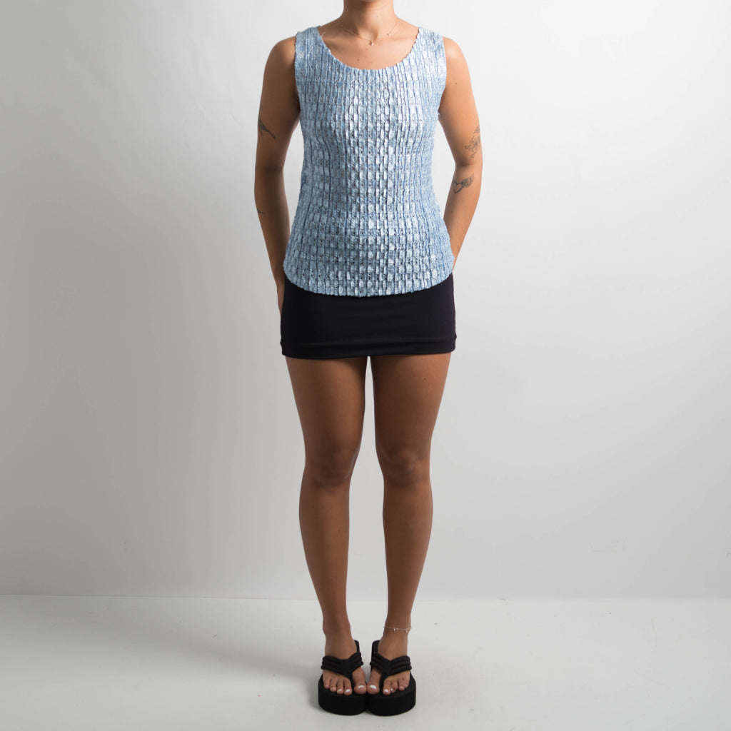 TEXTURED METALLIC BLUE TOP